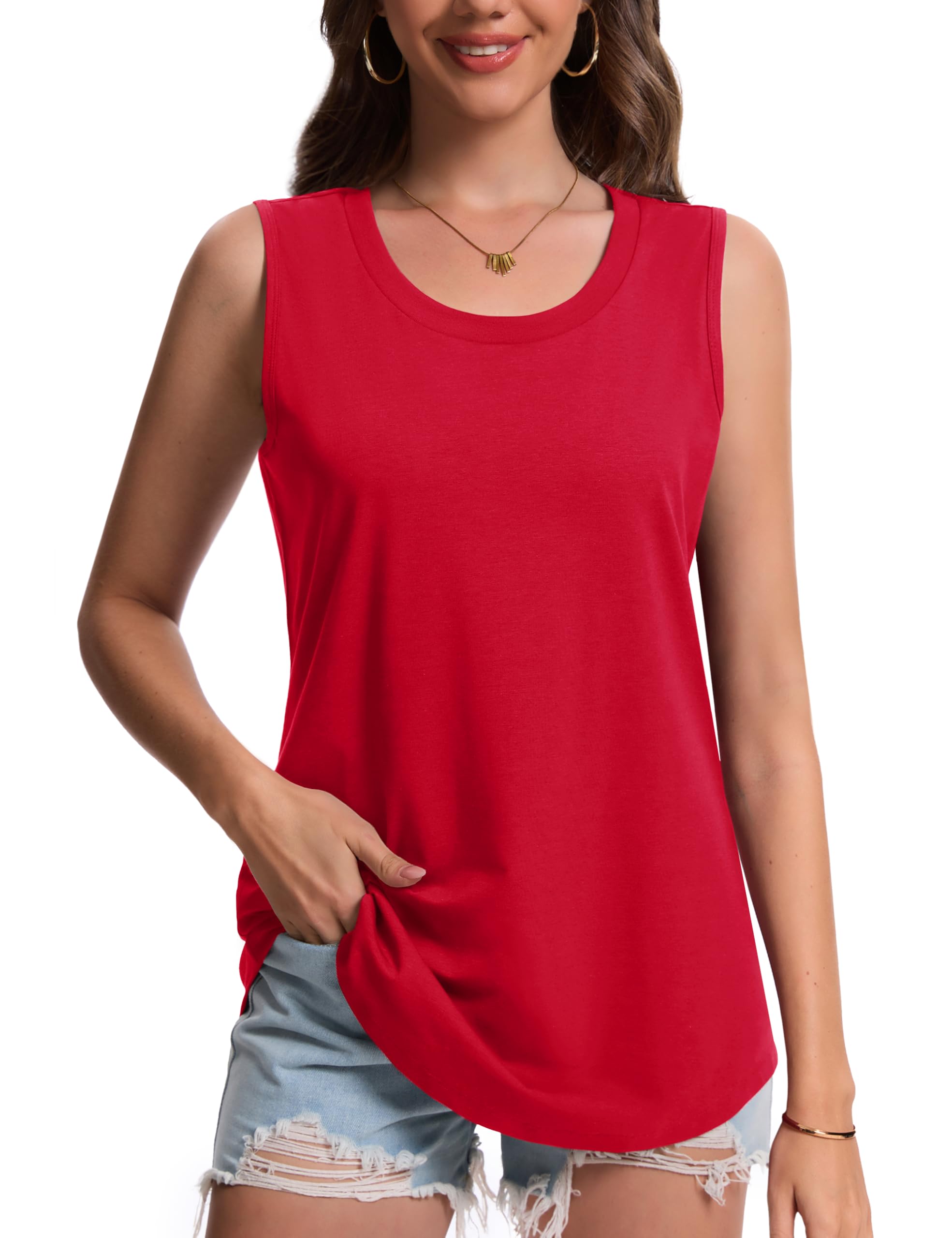 YUCOLEN Womens Tank Tops Summer UPF 50 Sun Protection Scoop Neck Curved Hem Casual Sleeveless Tops