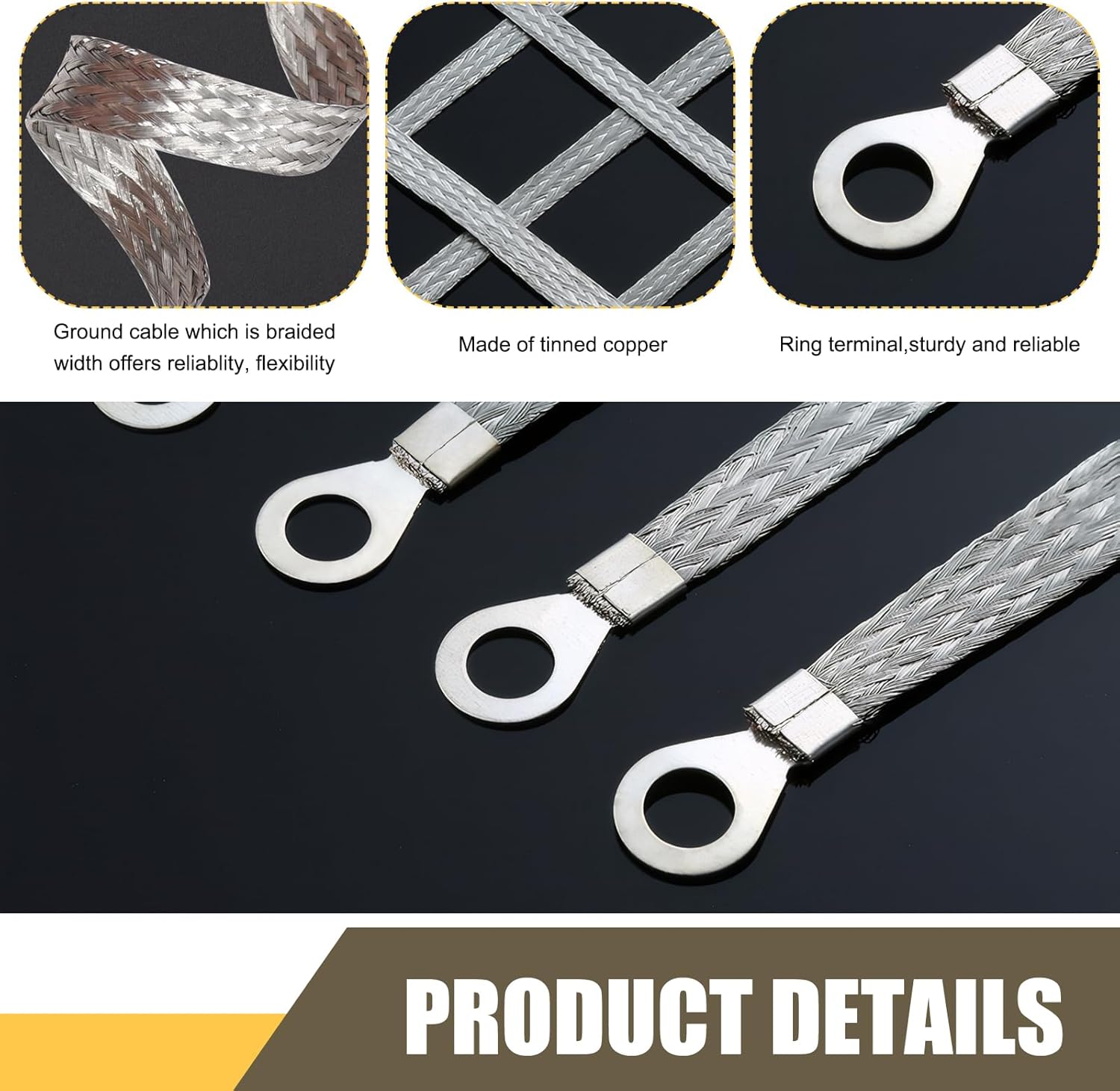 5 PCS Car 3 Pcs 10" + 2 Pcs 13" Engine Ground Strap Kit, Metal Flat Braided Tensile Resistant Ignition Coil Ground Strap, Repair Replacement Accessories, for Most Cars Trucks (Silver)