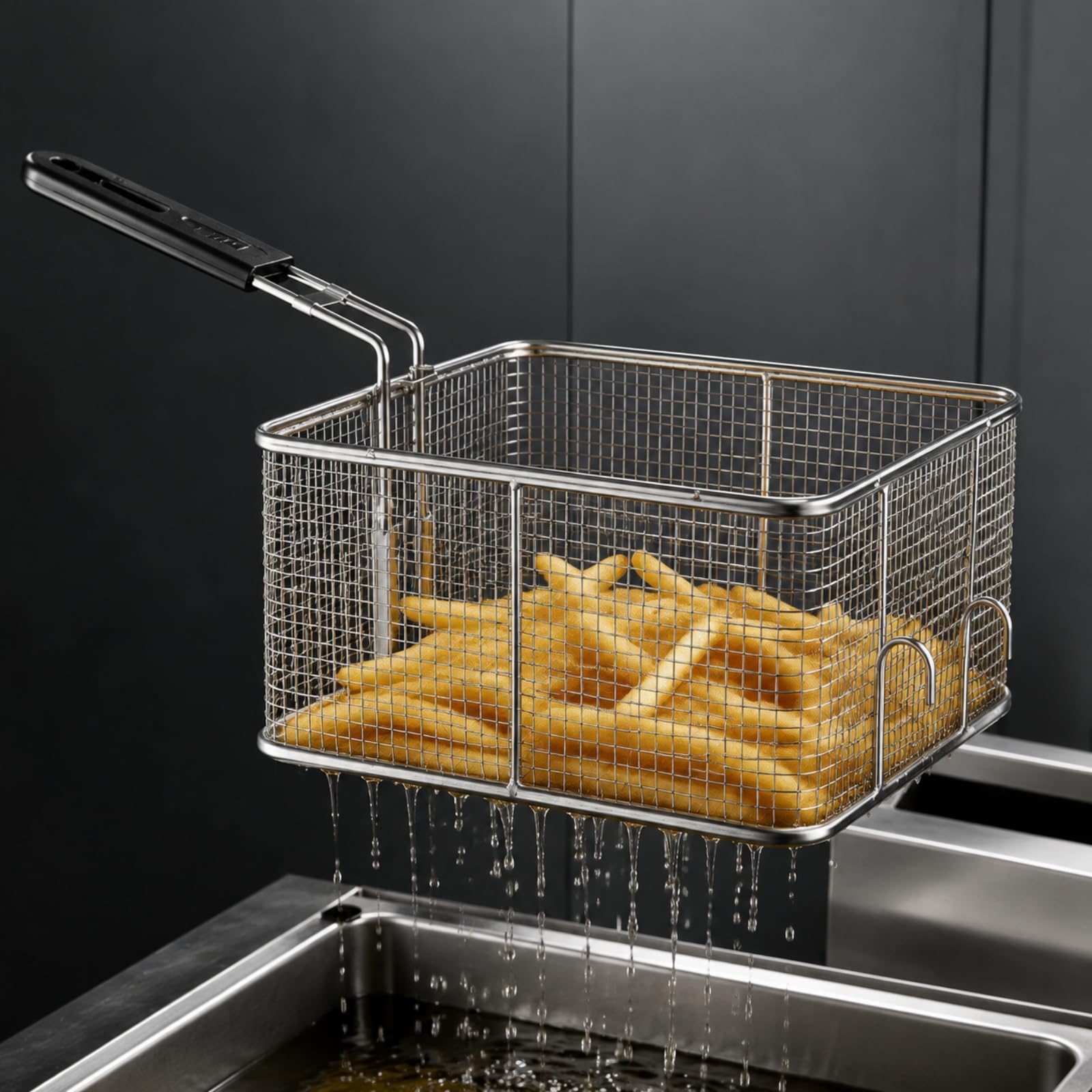 rockible Panier Friture Carré En Acier Inoxydable Robuste Panier Friture Poignée Portable pr Égttage D' Fri, 8L