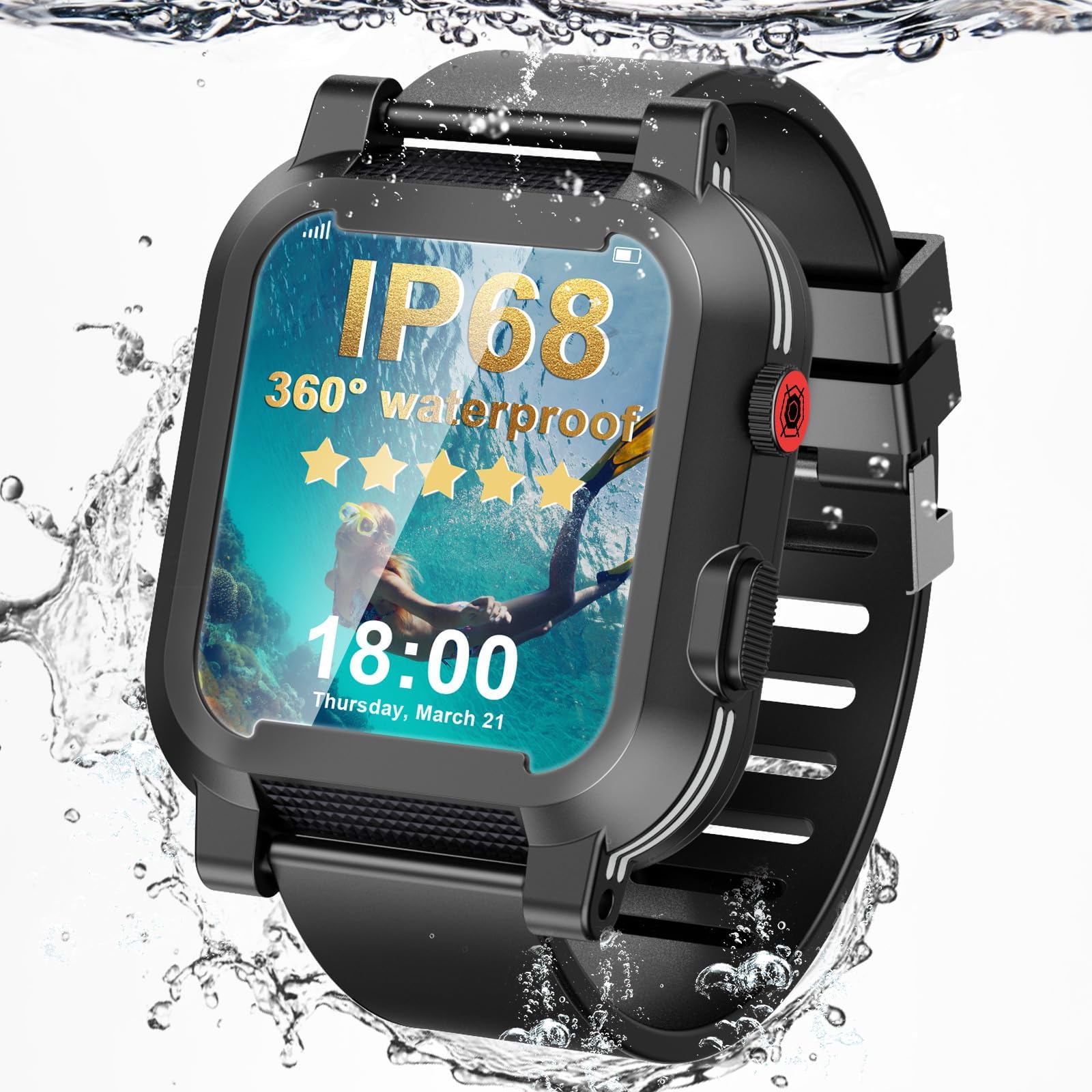 IP68 Waterproof Case with Band and Screen Protector Compatible for Apple Watch Series 10 9 8 7 6 5 4 3 2 SE2 SE, Heavy Duty Bumper Rugged Case Protective Cover Sport Strap Back Cover for iWatch Accessories, 40mm