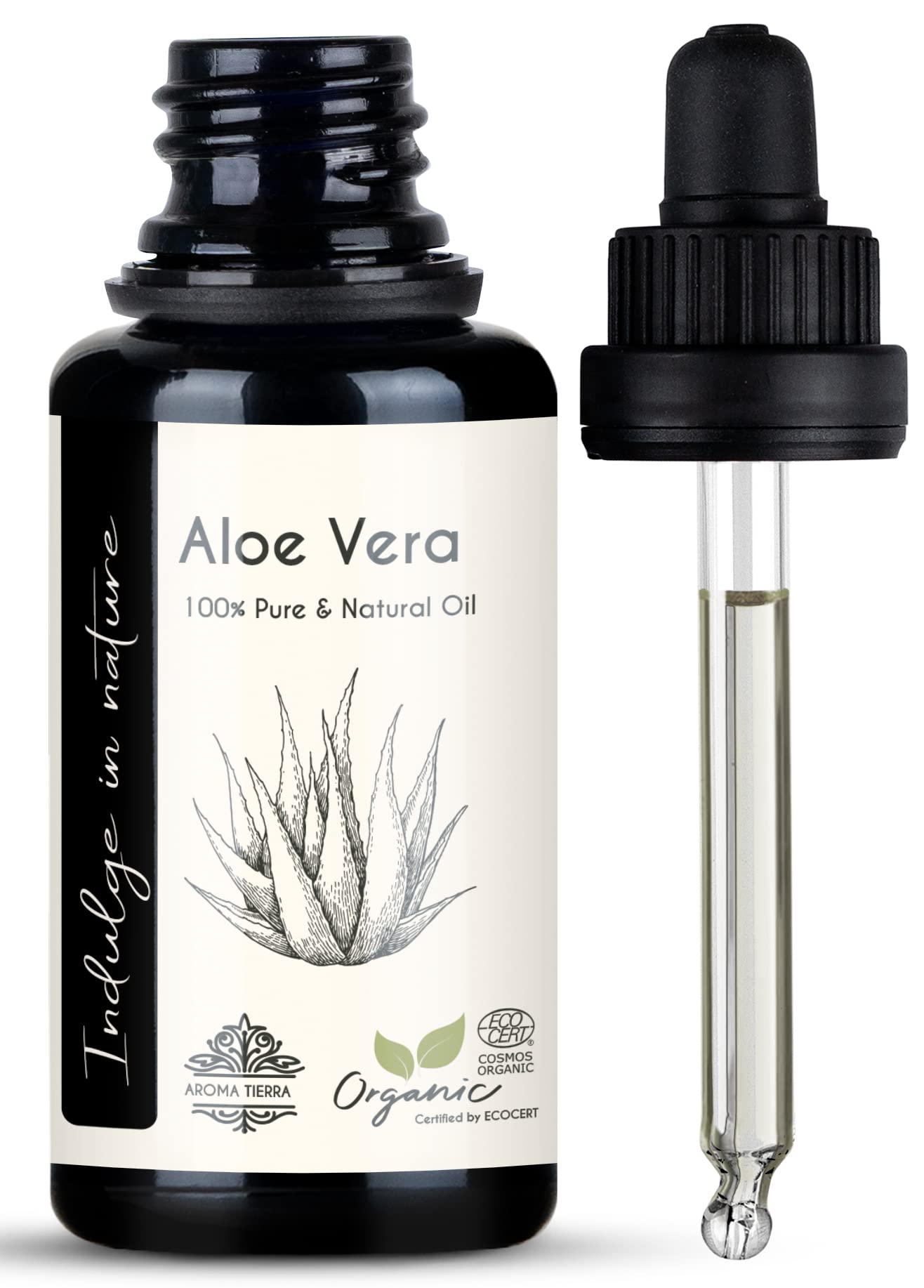 Aloe Vera Oil (Certified Organic) - - Hydrates, Repairs damaged skin, Fades scars, Anti-ageing, Hair care - 30ml