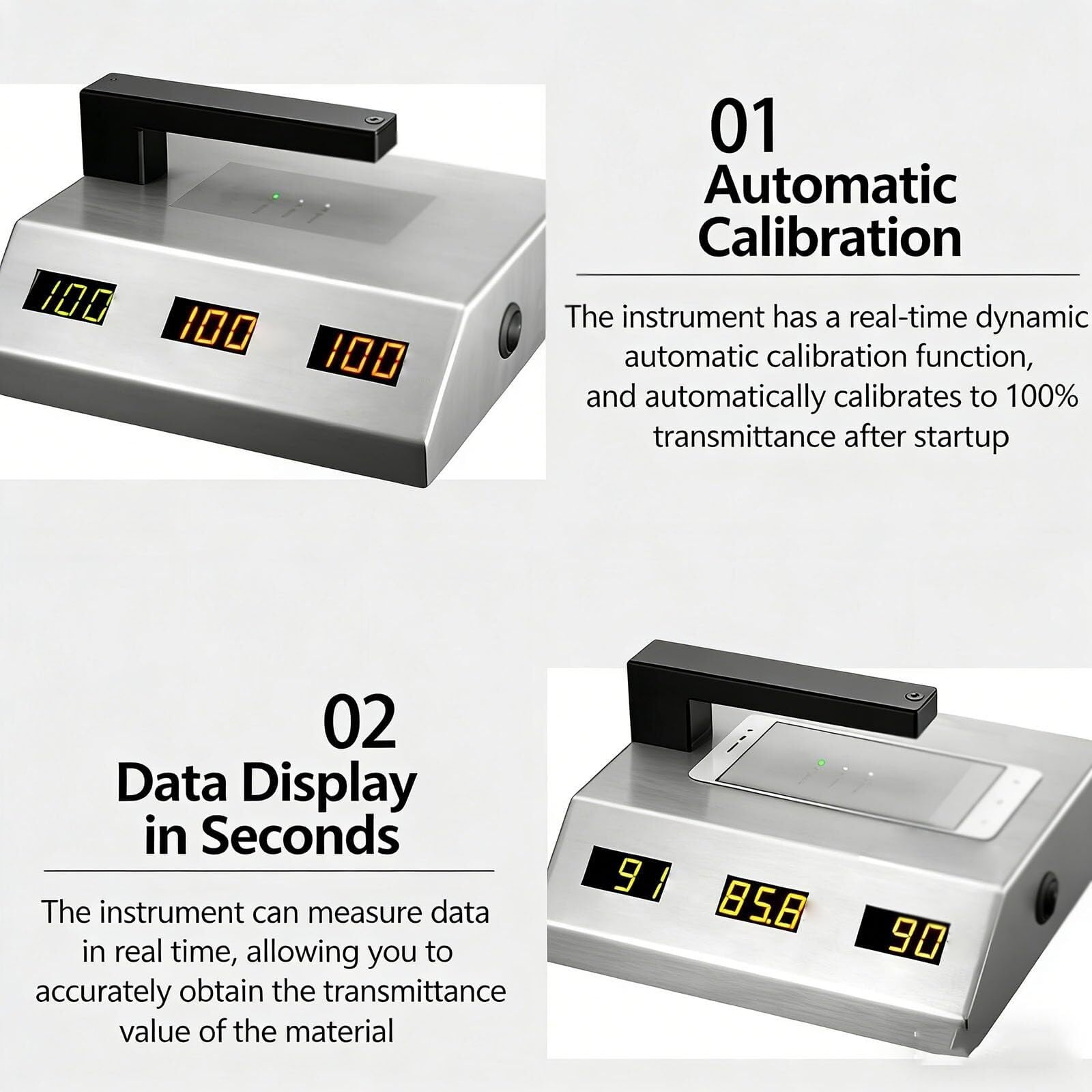 Medidor de transmitancia de lente óptica, probador de tinta de aceite de apertura, detector de transmisión de luz digital preciso para cubierta móvil, control de calidad de componentes electrónicos