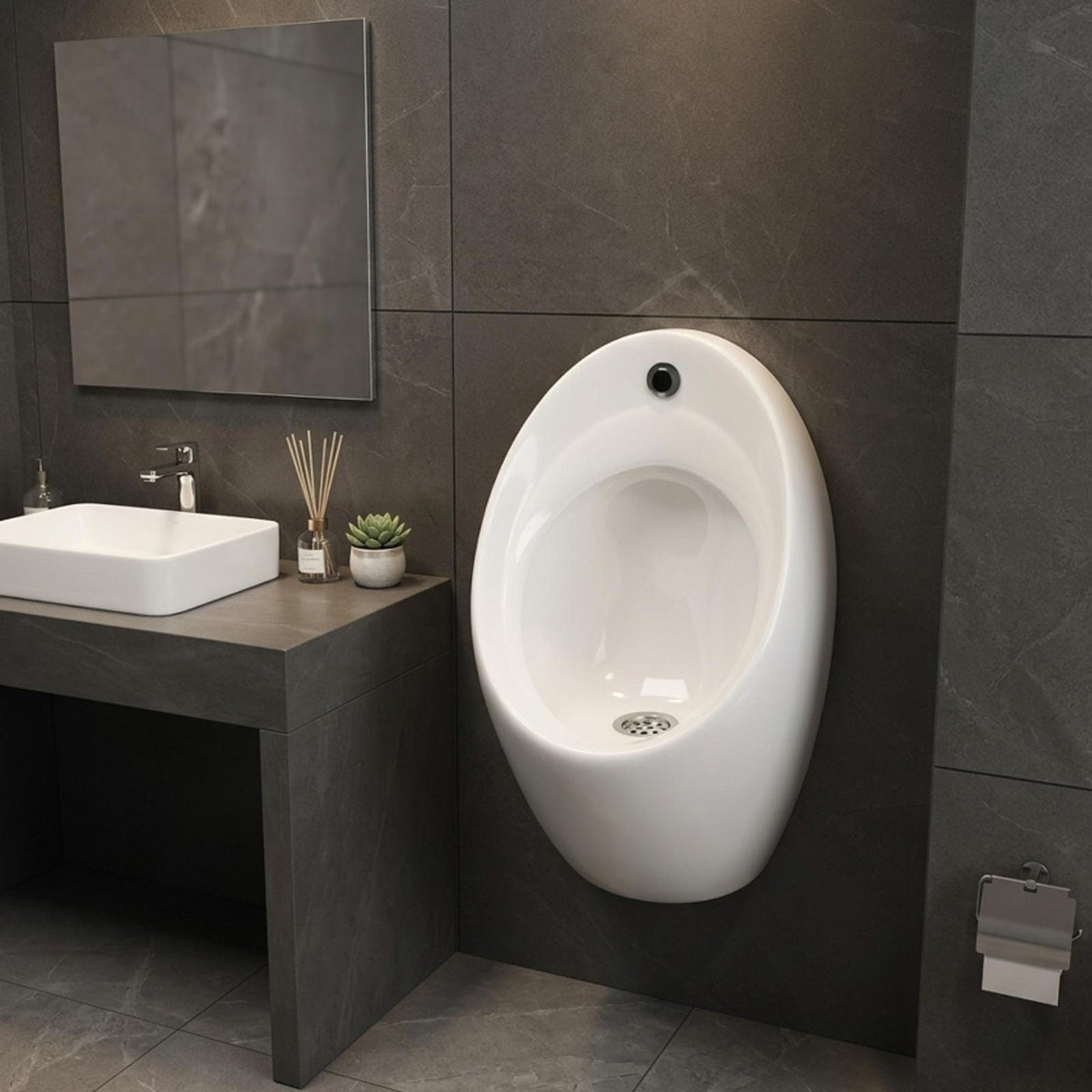 Urinario Sensor Infrarrojos Cerámica Urinario Mural Suspenso Automatizado | Salida de Agua Vertical, Superficie Esmaltada Uso Sin Contacto para Baño Público Hostelería y Oficinas