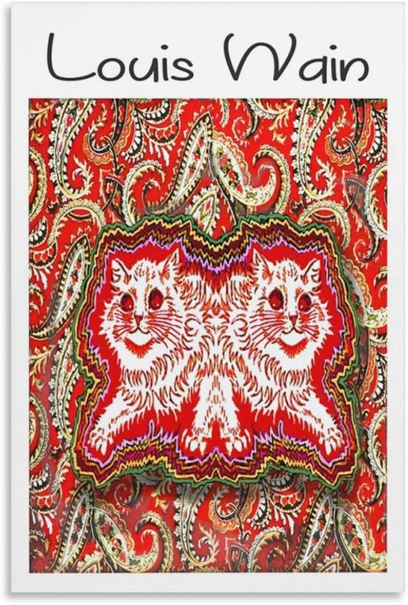 Orjdjz Wxkbl Louis Wain Two Psychedelic cat Poster Animal Canvas Prints Funny Painting Louis Wain Wall Art for Home Office Wall Decor Picture 40x55cm Frameless