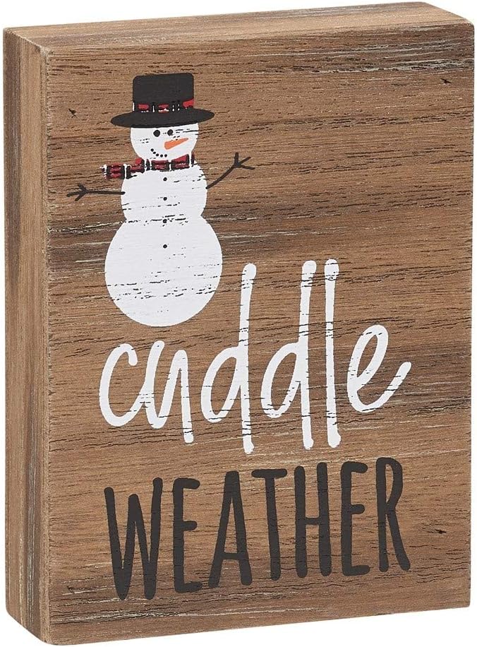 Collins Festive Wood Grain Block Sign (Cuddle Weather) - Wooden Decorative Sign - Rustic - Brown - 3" x 4" x 1" - Wall Mount