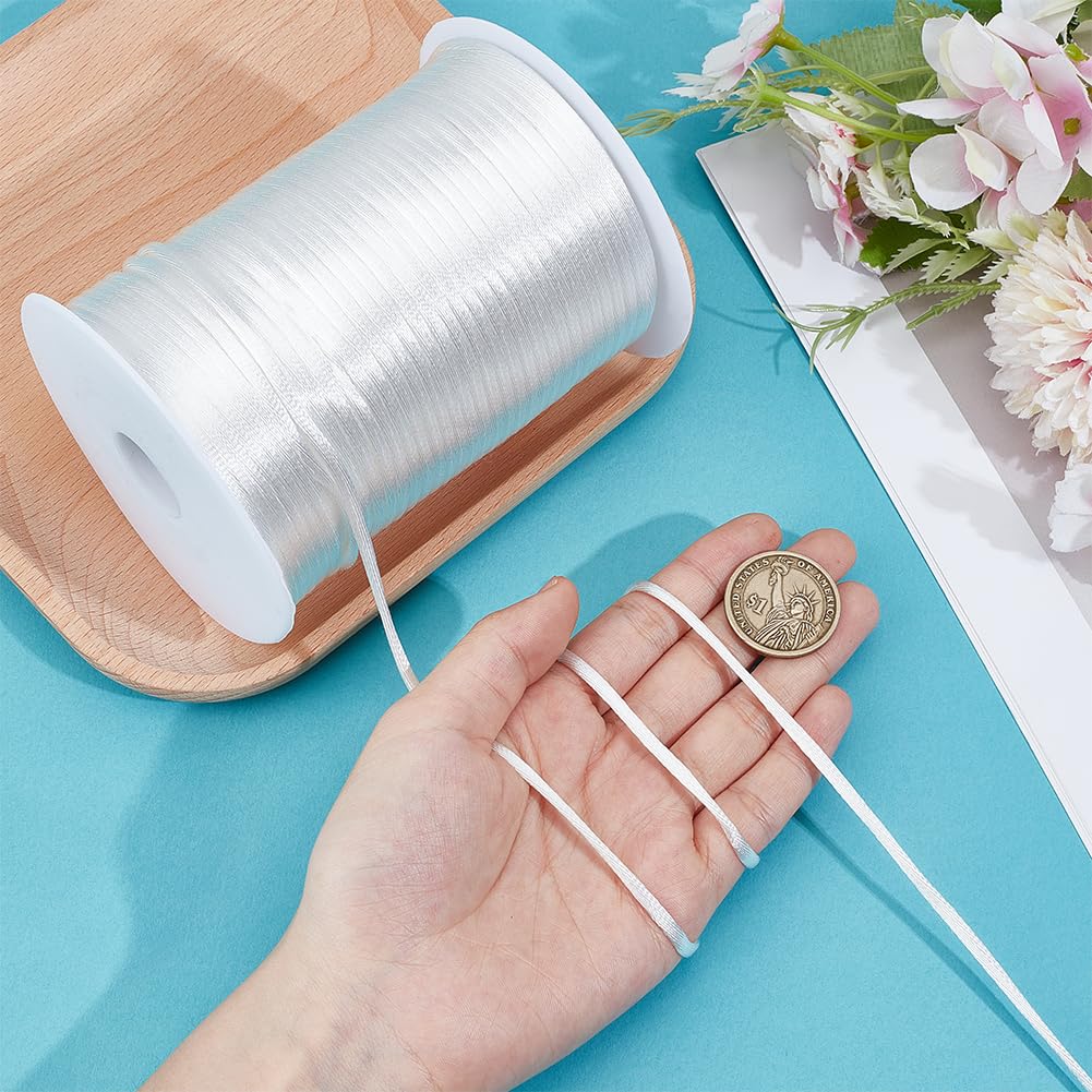 PH PandaHall 142 Yards 3mm White Satin Cord Rattail Silk Cord Chinese Knot Thread Nylon Trim Necklace Rope Kumihimo Thread for Knotting Sewing Beading Jewellery Making Macrame Crochet DIY Crafts - Image 3