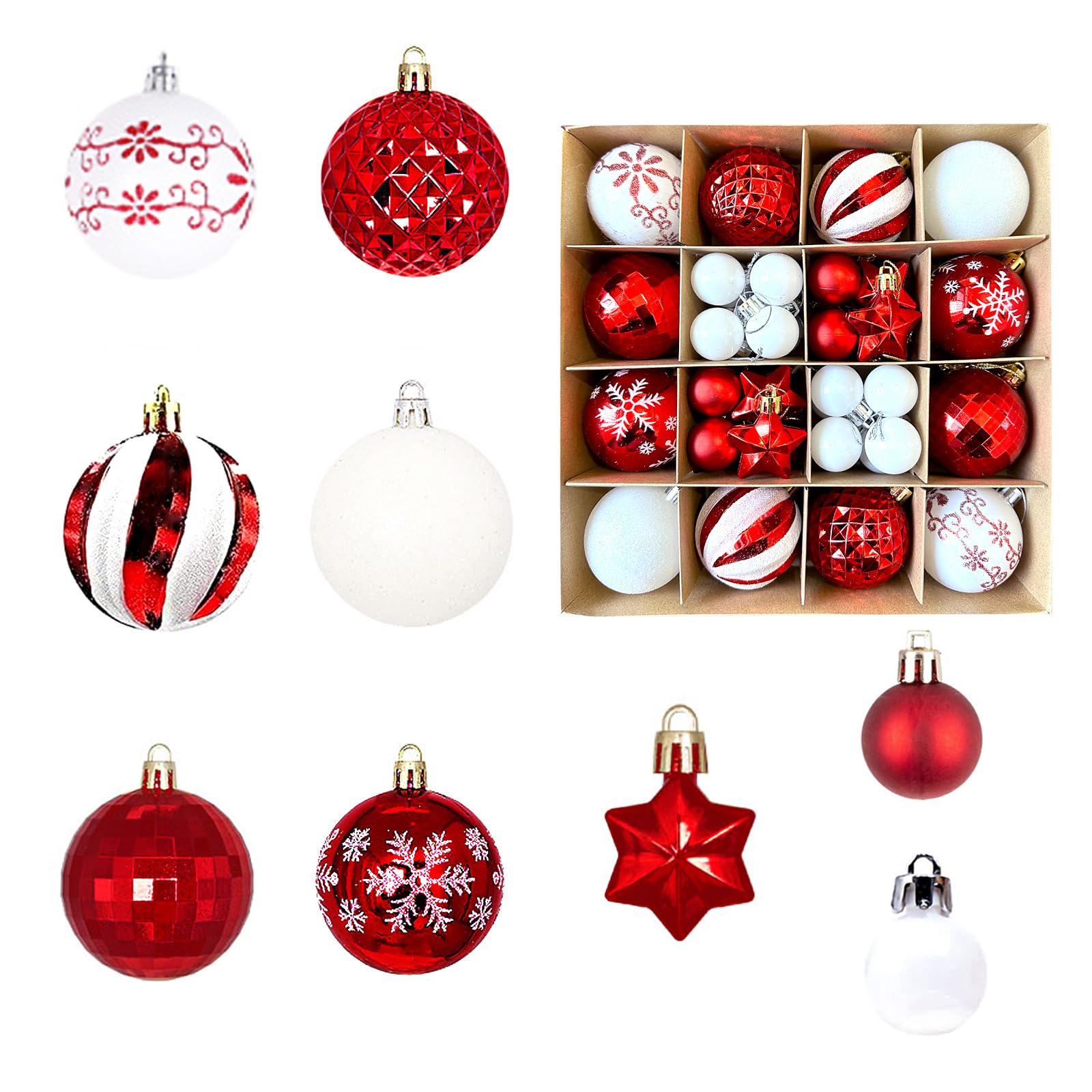 Tsophreniq 42pcs Decorative Christmas Baubles Set Delicate Holiday Sphere Set for Christmas Tree Hanging Decoration Festival Holiday