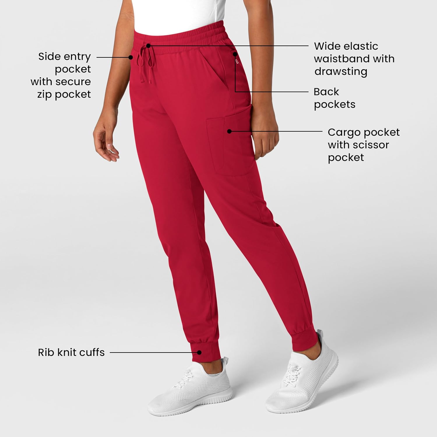 Wink Scrubs for Women, Boundless, Joggers Pants with Drawstring and 6 Pockets, Red, XS Tall - Image 2