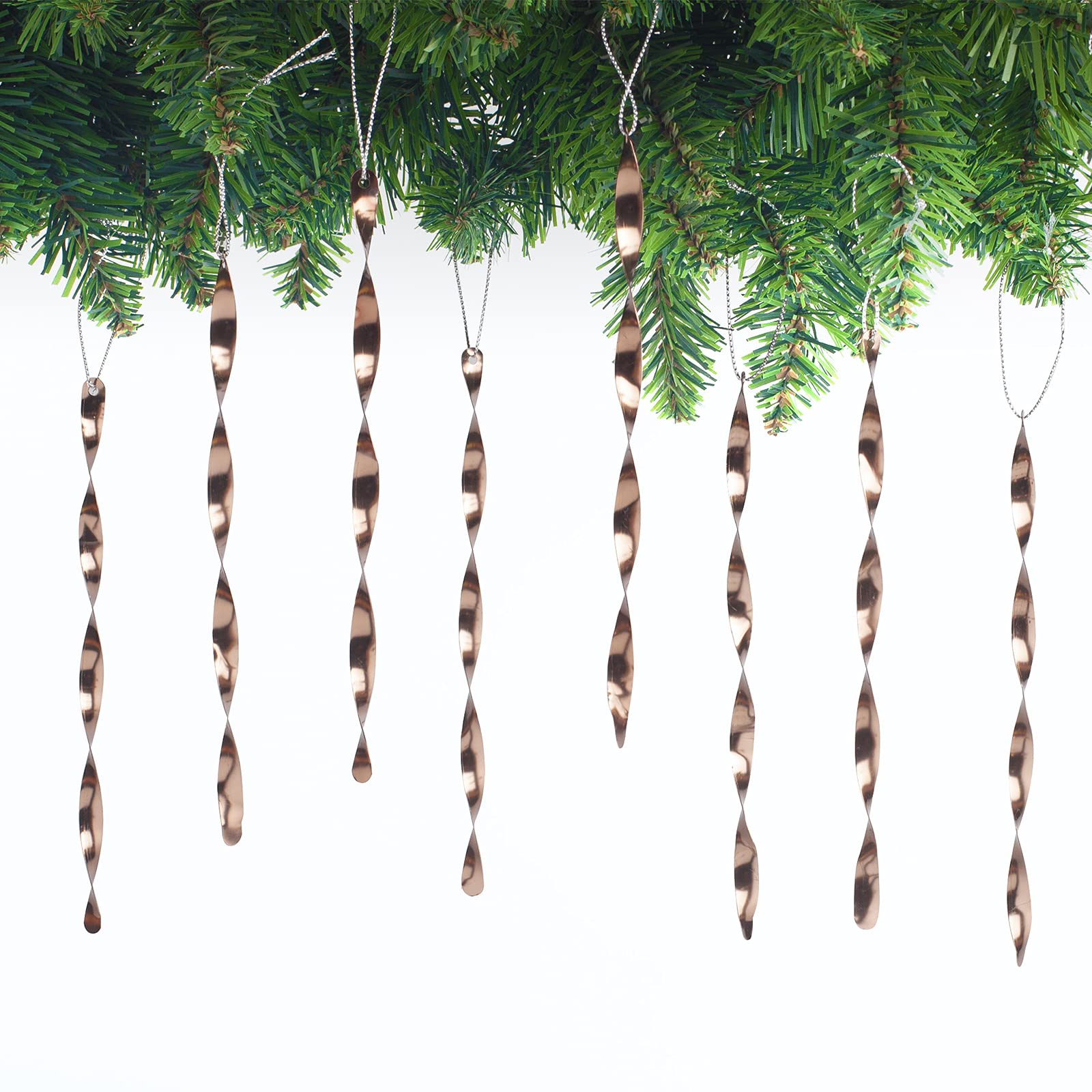 AMS Christmas Tree Ornaments 24PCS Aluminum Twisted Icicles Ornament Set for Christmas Tree New Year Party Decorations Supplies(Shiny 7",Coffee)