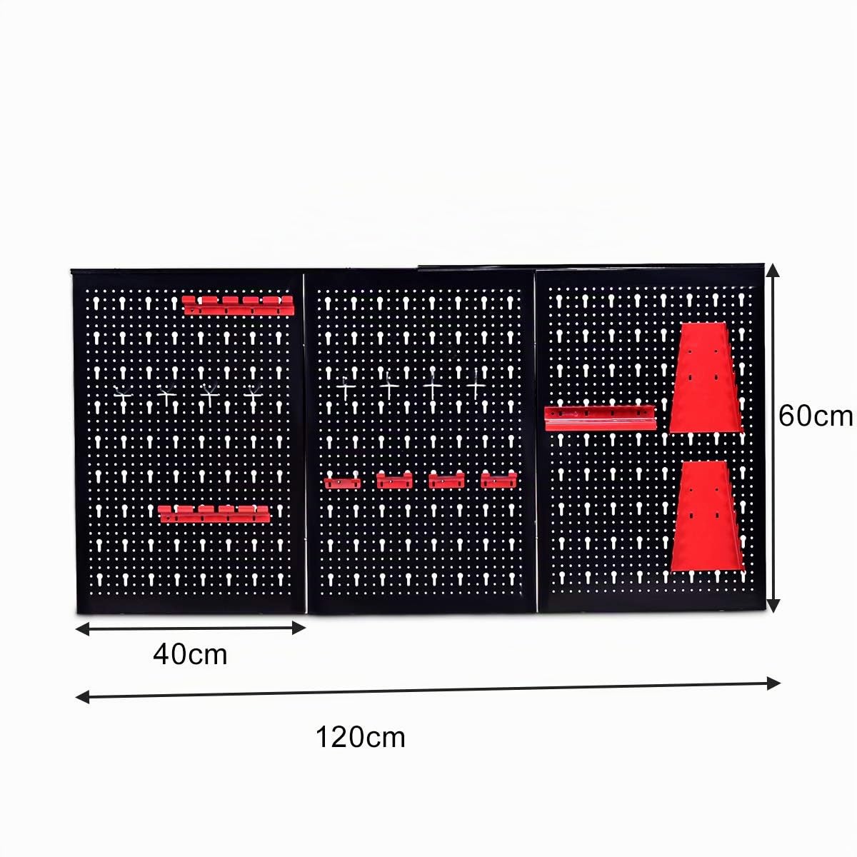 COSTWAY Organizador de Herramientas para Pared, Kit de Organización de Herramientas de Metal con 3 Paneles Perforados y 17 Accesorios para Colgar (con 17 Accesorios)