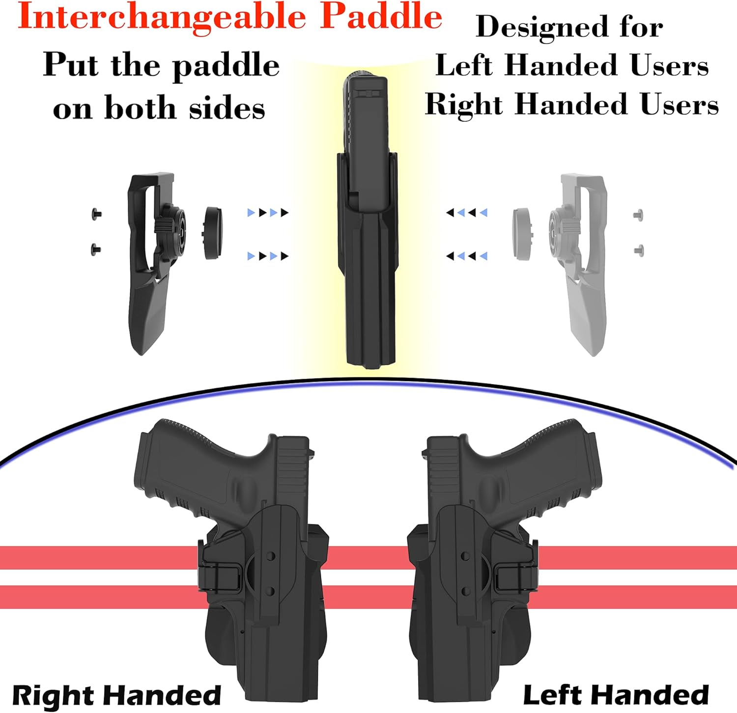 Left Gun Holster for Glock 19/17 Gen 1 2 3 4 5, Glock 23/32 Gen 1 2 3 4, Glock 45/44/19X, OWB Paddle Holster, Open Belt Tactical Holster, Fast Release & Adjustable Cant Holster - Right/Left Handed