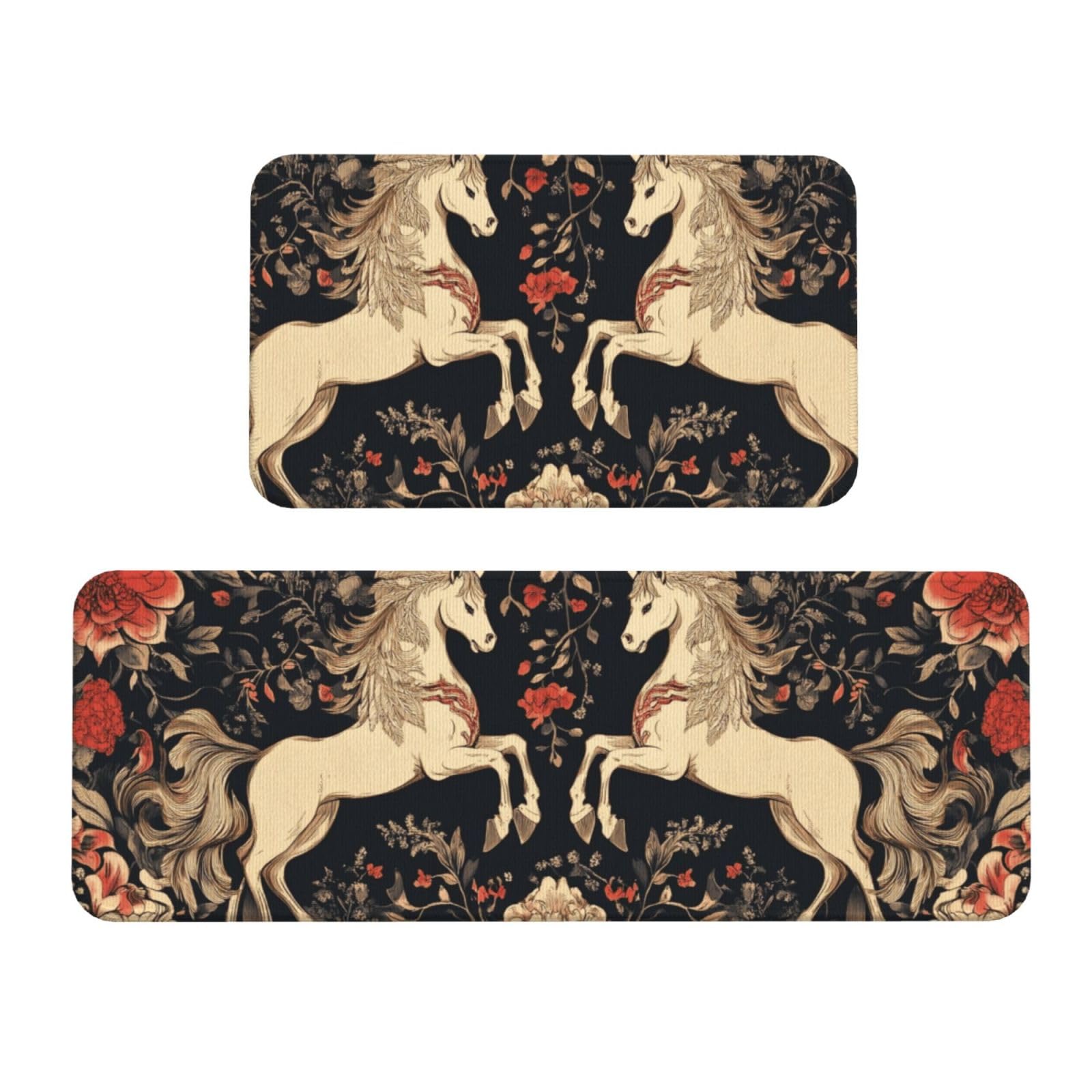 Juego de 2 tapetes de cocina con diseño simétrico de ñus, confort acolchado y duradero
