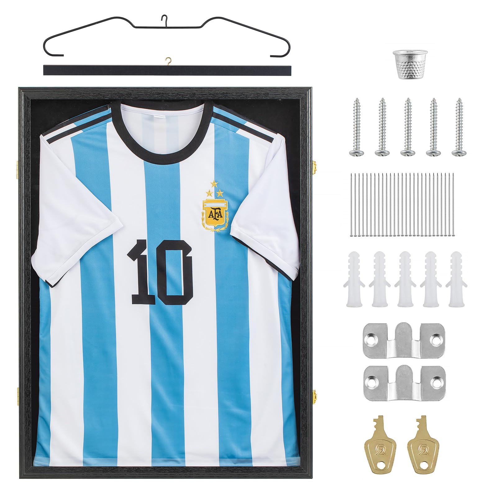 Cornice Tricot 70x90 cm Maglietta da Calcio Grande Cornice 3D per Bambini e Adulti Calcio Pallacanestro T-shirt Nero