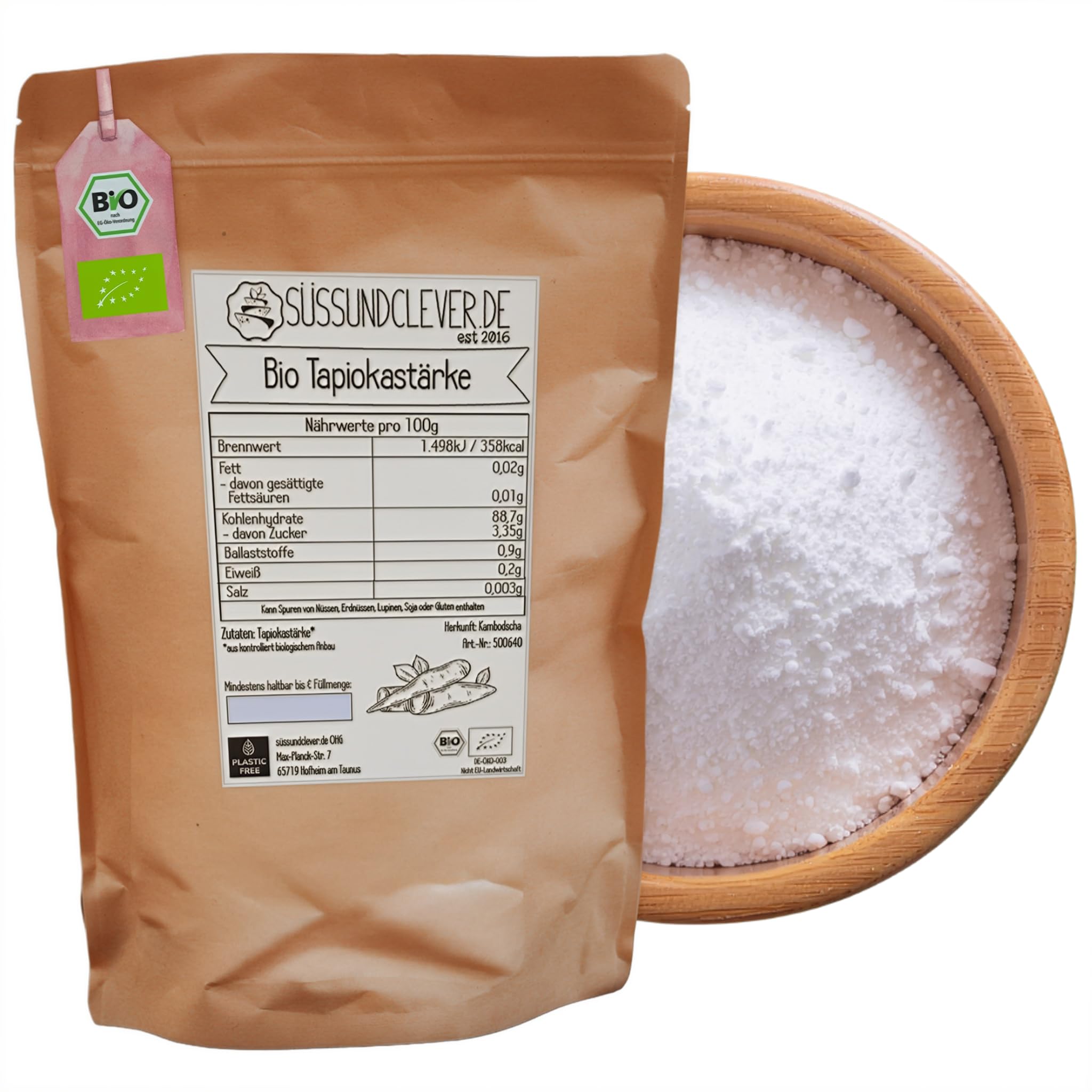 süssundclever.de® Bio Tapiokastärke | 1,0 kg | Tapiokamehl | aus der Tapiokawurzel | Natürliches Bindemittel & Verdickungsmittel | von Natur aus glutenfrei*
