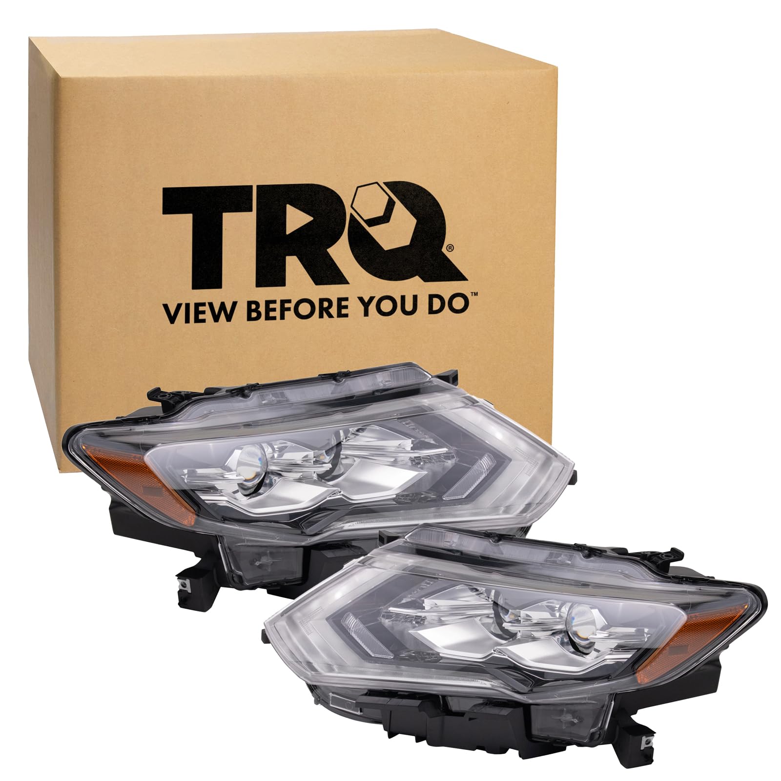 TRQ 2 Piece Headlight Assembly Set LED Driver &amp; Passenger Side Compatible with Nissan Rogue 2019-2020 NI2502272 NI2503272 260106FL7A 260606FL7A