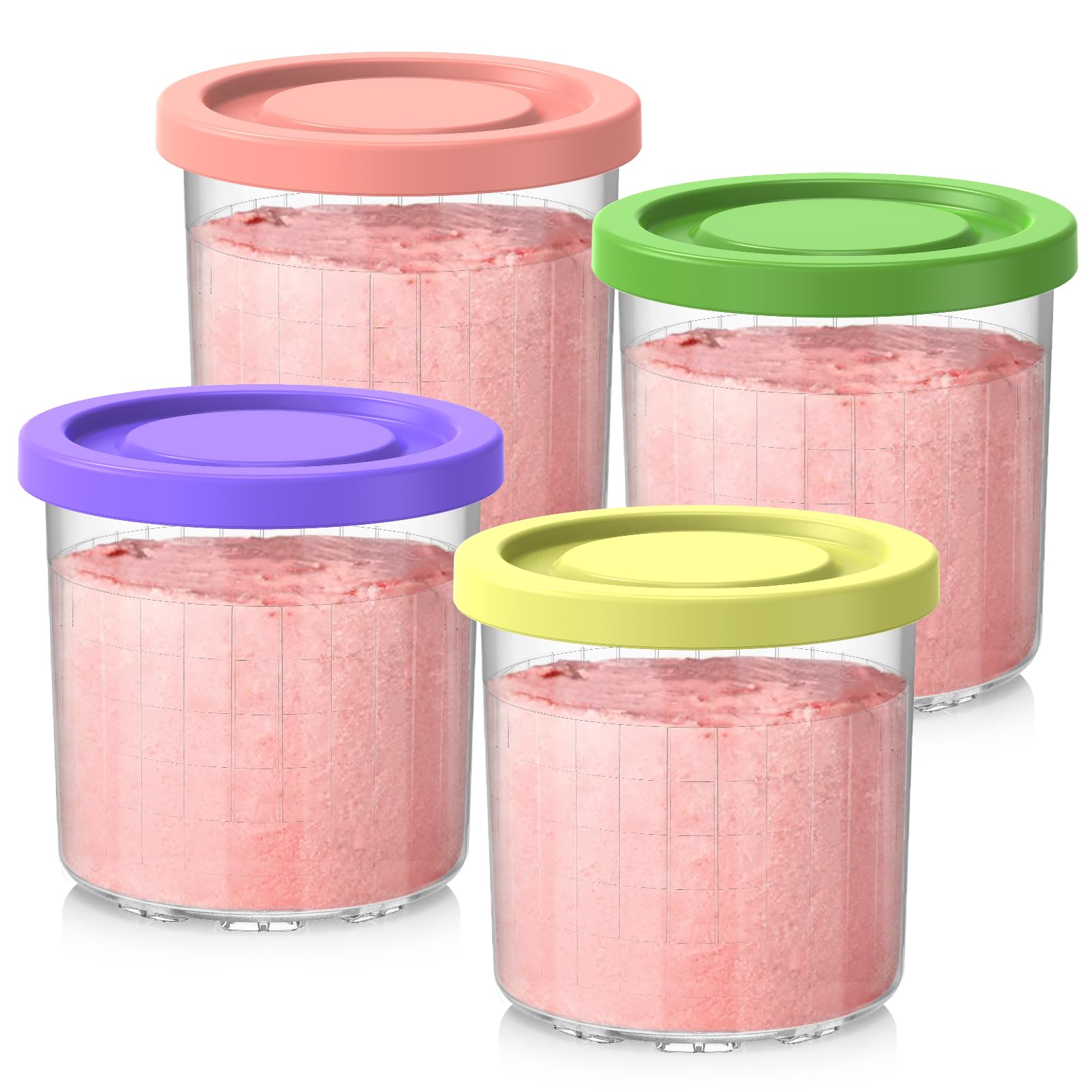 Containers Replacement for Ninja Creami Pints and Lids, 16oz Cups Compatible with NC301 NC300 NC299AMZ NC290 Series Ice Cream Maker - Airtight Anti-slip BPA-Free Dishwasher Safe