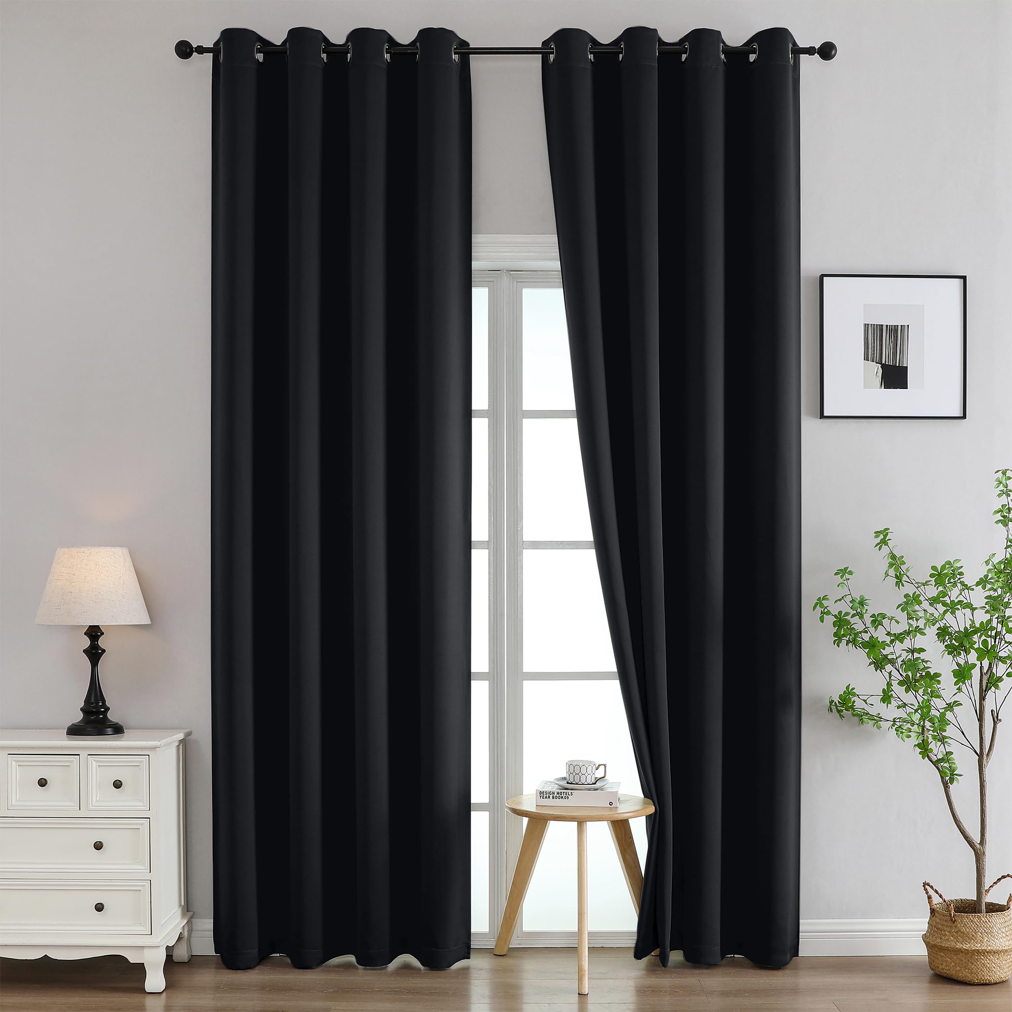 Simplebrand Halloween Black Out Curtains for Bedroom 96 Inches Long 2 Panels, Solid Thermal Insulated, Energy Saving Living Room Window Treatment, Room Darkening Curtains Blackout Drapes, W50 x L96