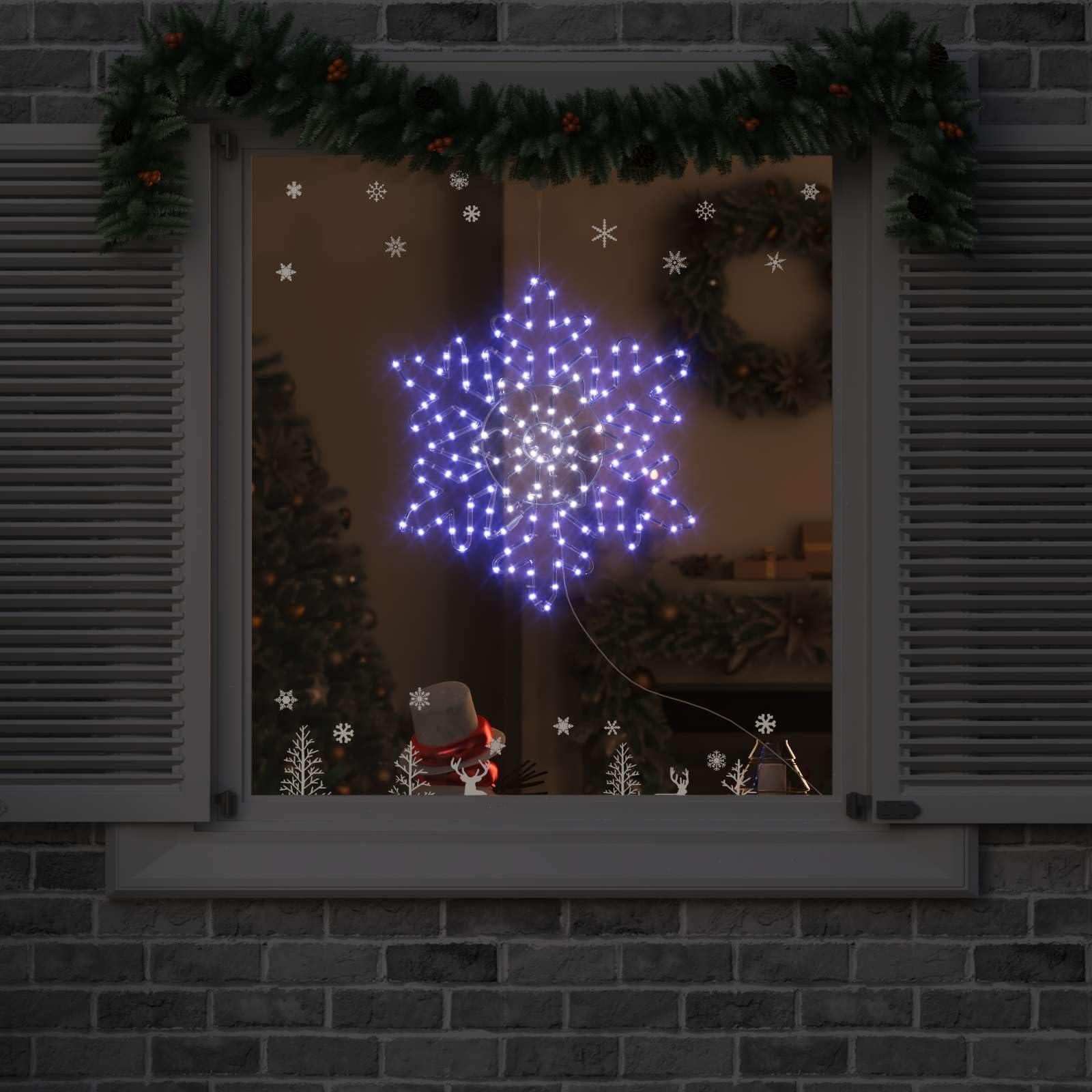 Podświetlany świąteczny płatek śniegu, niebieski, z PCW 55,5 x 55,5 x 0,75 cm z 156 diodami LED, do wewnątrz i na zewnątrz, świąteczna dekoracja do salonu, rodziny i na zimę