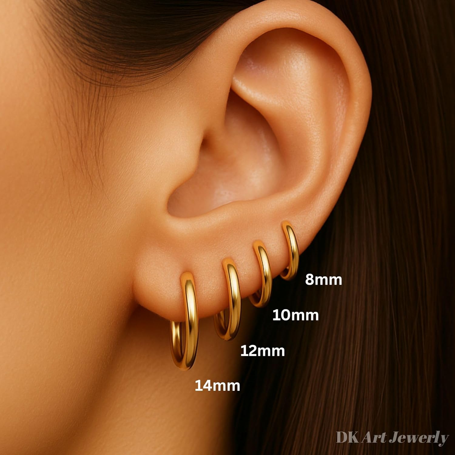 Gold Hoops Non Tarnish for Women Men, 14K Real Gold Fill Small Hoop Earrings Stack for Multiple Piercings, Hypoallergenic Silver Huggie Cartilage Earrings, Trendy Jewelry Gift - Image 3