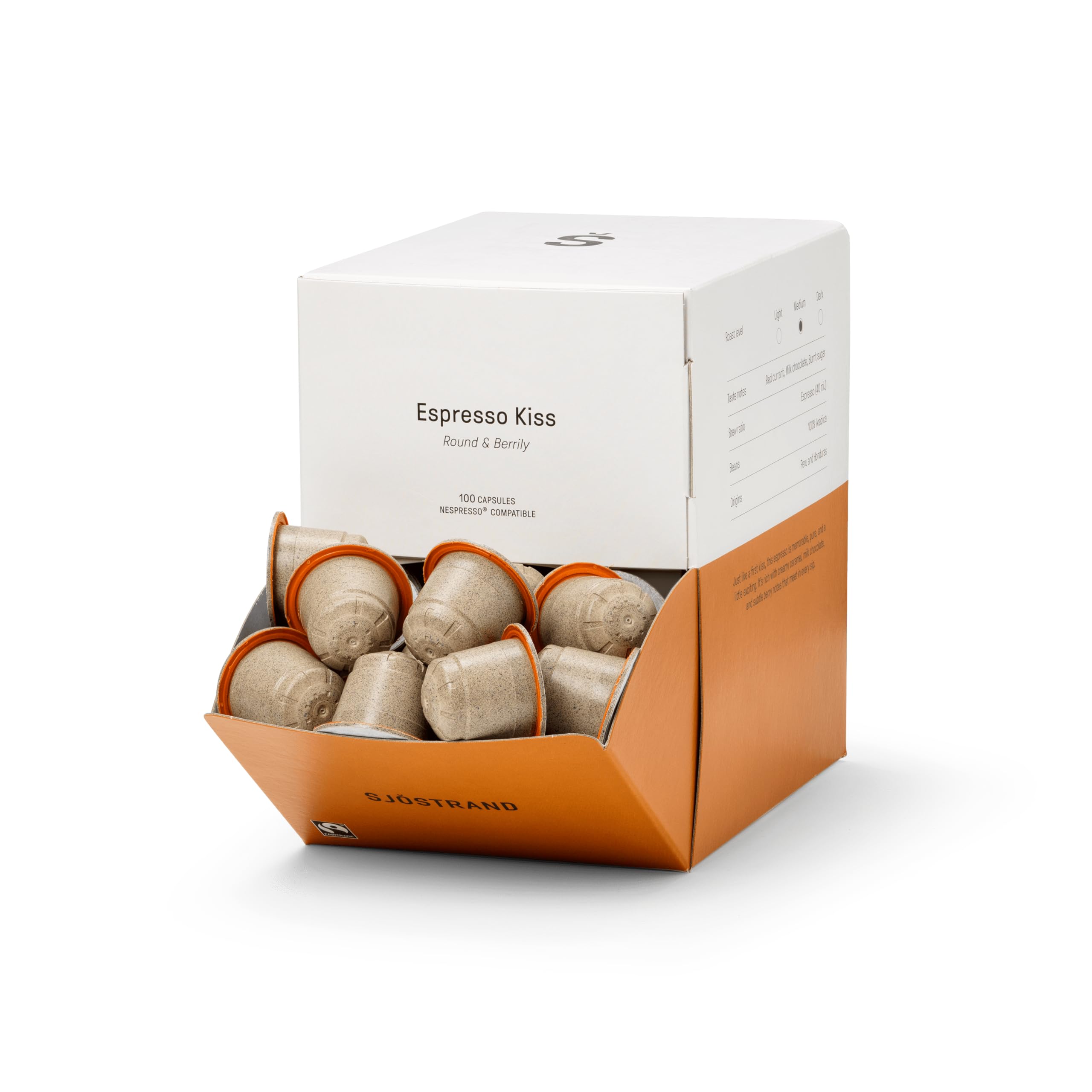 Sjöstrand Coffee Concept Espresso Kiss - Cápsulas de café orgánico, compatibles con Nespresso, 100 cápsulas, compostables, Comercio Justo.