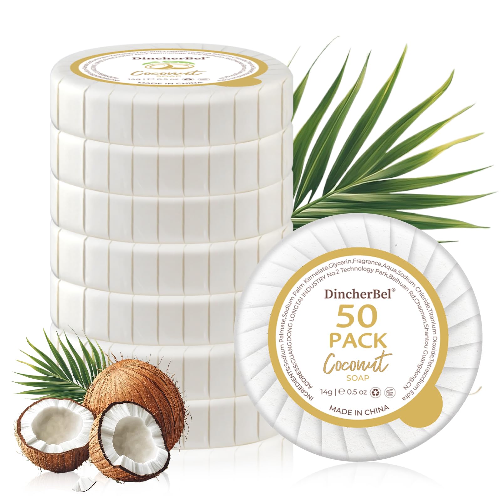 DincherBel Hotel Soap Bars - 0.5 oz 50 Capsules Individual Round Soap (Travel Size) – Bulk Toiletries for Airbnb/Motel/Guest Bathrooms