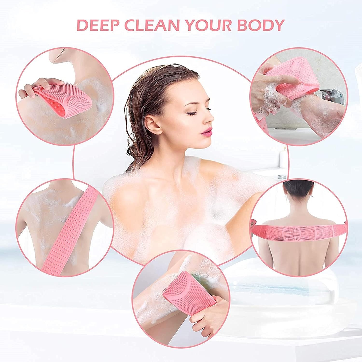 Nikrim™Silicone Body Back Scrubber, Double Side Bathing Brush for Skin Deep Cleaning Massage, Dead Skin Removal Exfoliating Belt for Shower, Body Brush for Bathing (Medium) 1