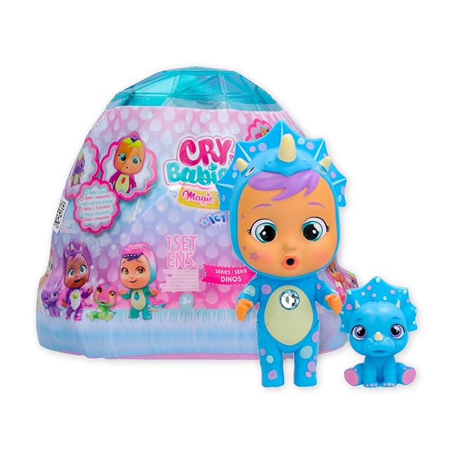 BEBÉS LLORONES LÁGRIMAS MÁGICAS Icy World Dinos, Muñeca Sorpresa Coleccionable que Llora Lágrimas de Verdad y su Mascota Dinosaurio, Juguete Regalo para Niños y Niñas +3 Años