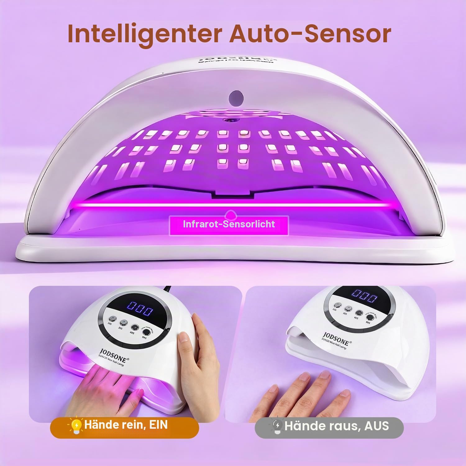 JODSONE 320W UV Lampe für Gelnägel mit Auto-Sensor, 72 LEDs & 4 Timern – Professioneller Nageltrockner für Finger-/Zehennagel, passend für alle Gel Nagellack, Gelnägel & Shellac