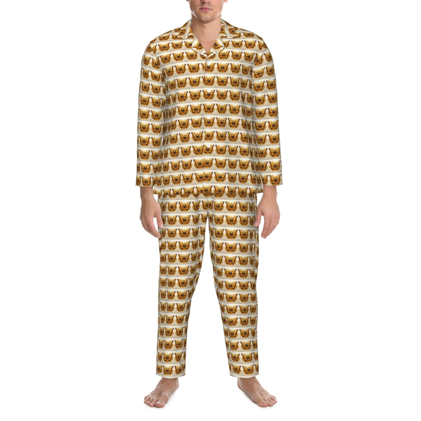Conjunto de pijama de manga larga para hombre con estampado de girasoles y mariposas, de dos piezas, transpirable, ropa de dormir para el hogar