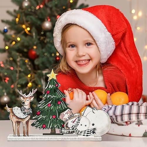 Miniatura 3 de Decoración de interior de Navidad sonriente, centros de mesa, letrero de madera, árbol de reno, muñeco de nieve, libremente configurable y