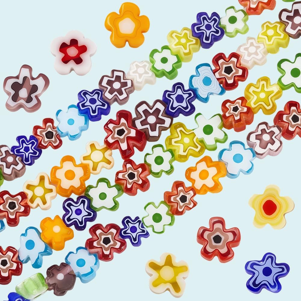 1 Box 352PCS 3.7~5.6MM Flower Lampwork Glass Beads with Holes Mixed Color Millefiori Flowers Florals Flat Spacer Charms Bead Bulk for Jewelry Making Bracelets Christmas DIY Craft Supplies - Image 7