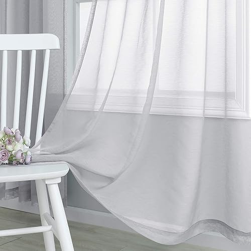 Miniatura 6 de Cortinas plateadas de 84 pulgadas de largo para sala de estar, juego de 2 paneles de cortinas traslúcidas con bolsillo para barra, cortinas grises