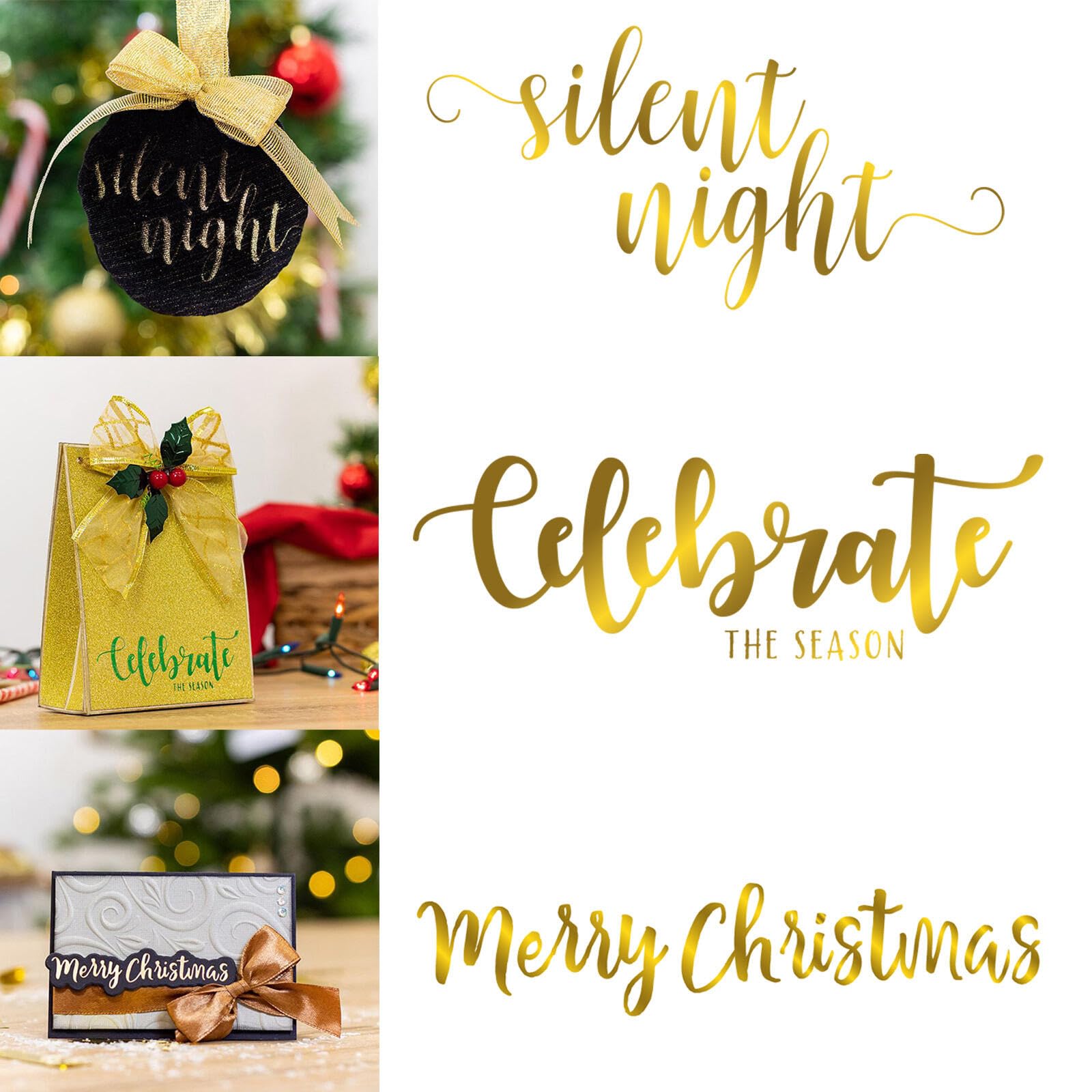 CYFUN DESIGN 3PCS Glimmer Hot Foil Plate, Classic Christmas Theme Words Dies for Card Making, Paper Crafts, Embossing, DIY Scrapbooking, Arts & Crafts