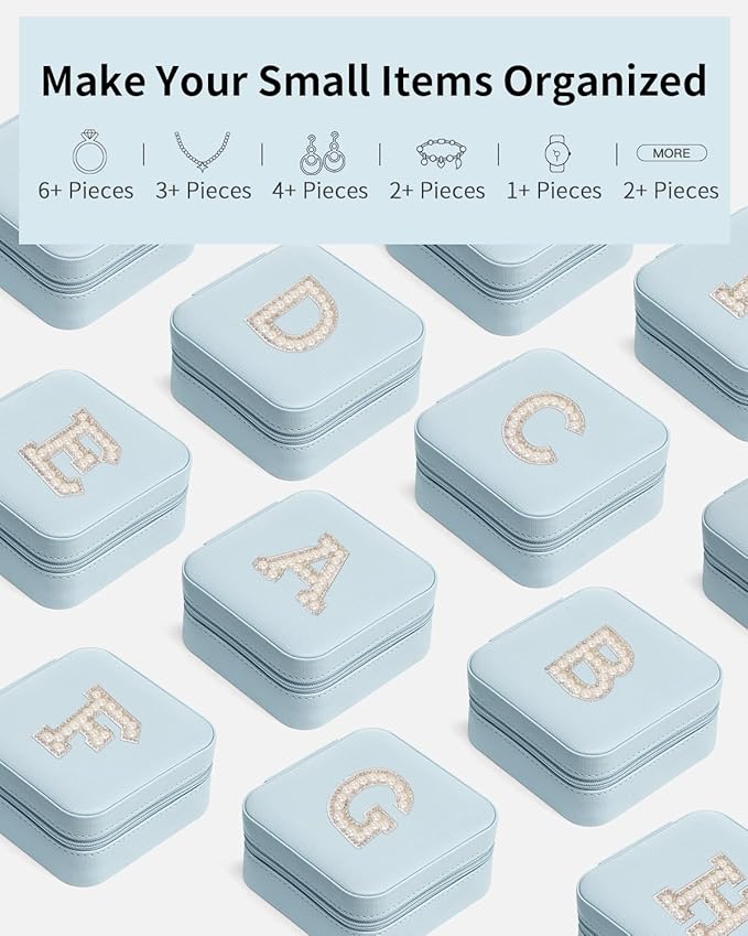 Estuche Viaje Joyería Mujeres Letra S Azul Cuero miniatura 5