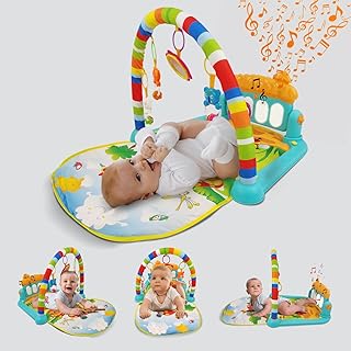 NHR 2 in 1 Baby Kick and Play Piano Gym Mat Rack, Fitness Rack with Hanging Rattles Lights & Musical Keyboard Mat Multi-Fu... Price In India