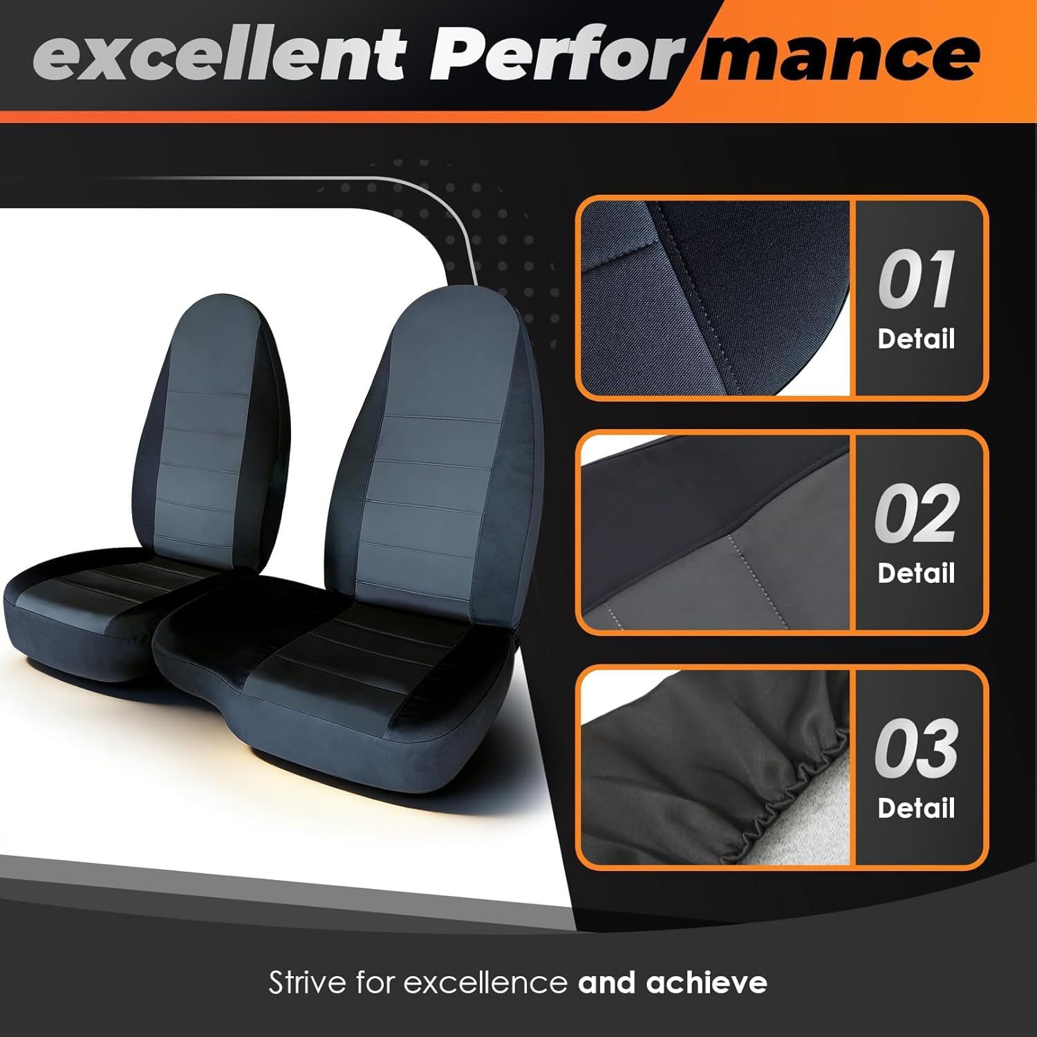 2PCS Seat Covers 60/40 High Back Bench Driver Passenger Side Compatible with Ranger 1998 1999 2000 2001 2002 2003 Without Console Cover