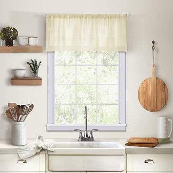 Elrene Home Fashions 026865775426 Solid Hemstitched Rod Pocket Valance Kitchen/Cafe Window Curtain, 60