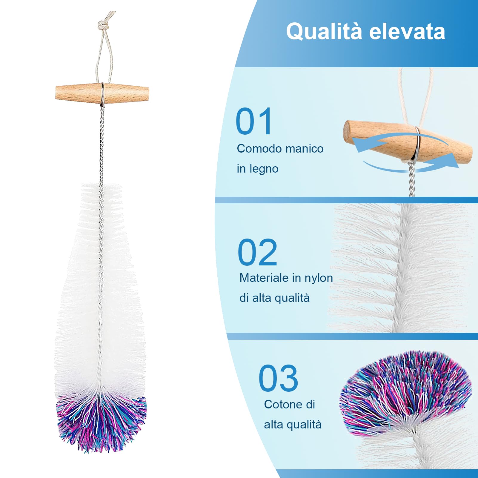 LIULINY 2 Pezzi Spazzola per Pulizia Delle Bottiglie 5 in 1, Multifunzionale Pulizia Delle Bottiglie, Spazzola Bottiglia D'acqua a Manico Lungo, per