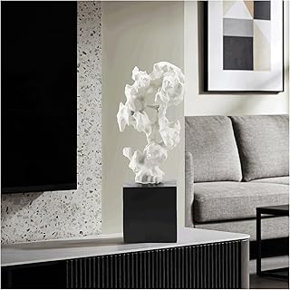 Modern Abstract Sculpture - 11.8" Stone Home Decor, Resin White and Black Art Statues for Living Room, Coffee Table Centerpiece, TV Stand Shelf Bookshelf Decorations