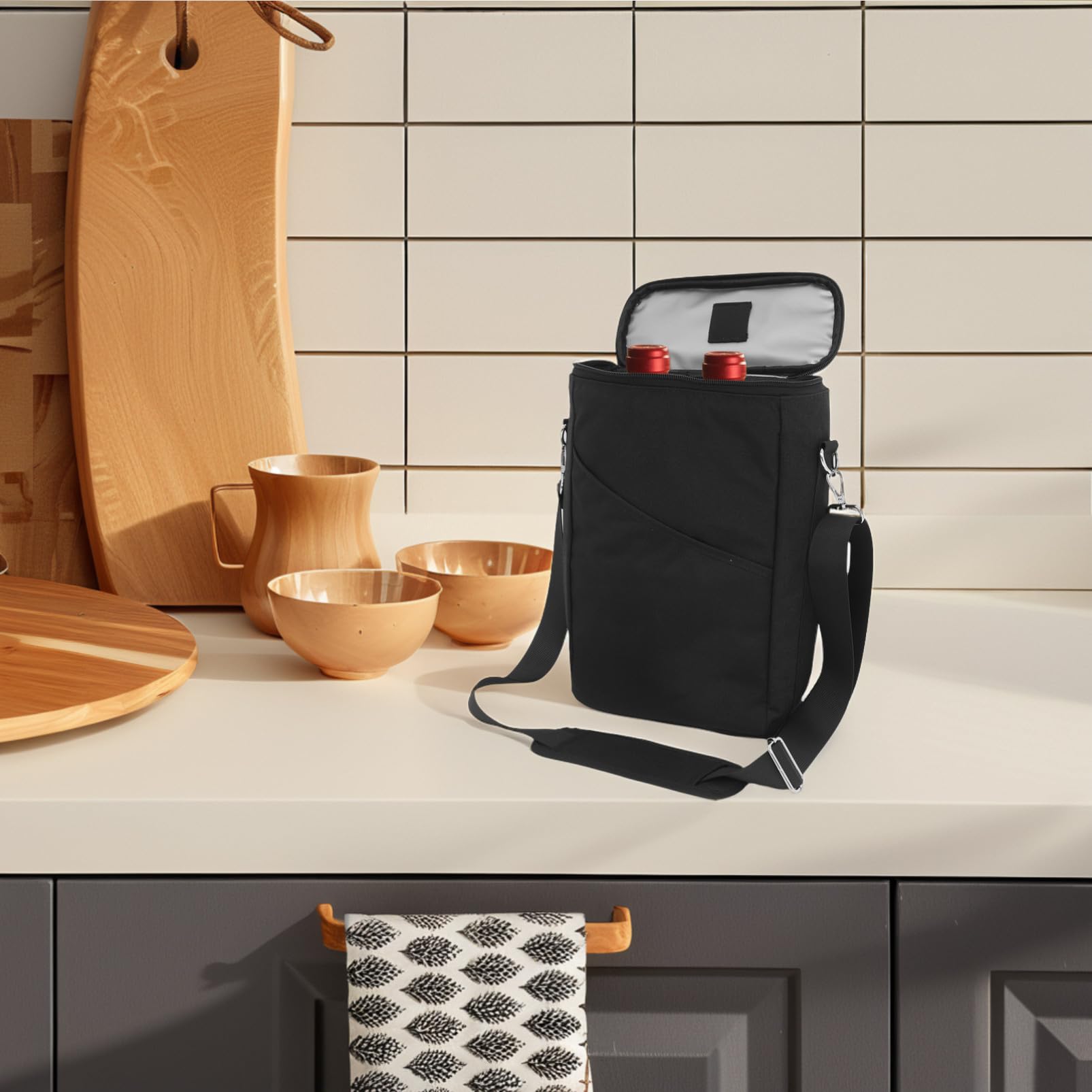 LABRIMP Bolsa Térmica para Vino con Capacidad para Botellas Aislante y Antidesbordamiento con Asa y Correa Ajustable para Picnic Fiestas y Transporte Seguro de Bebidas