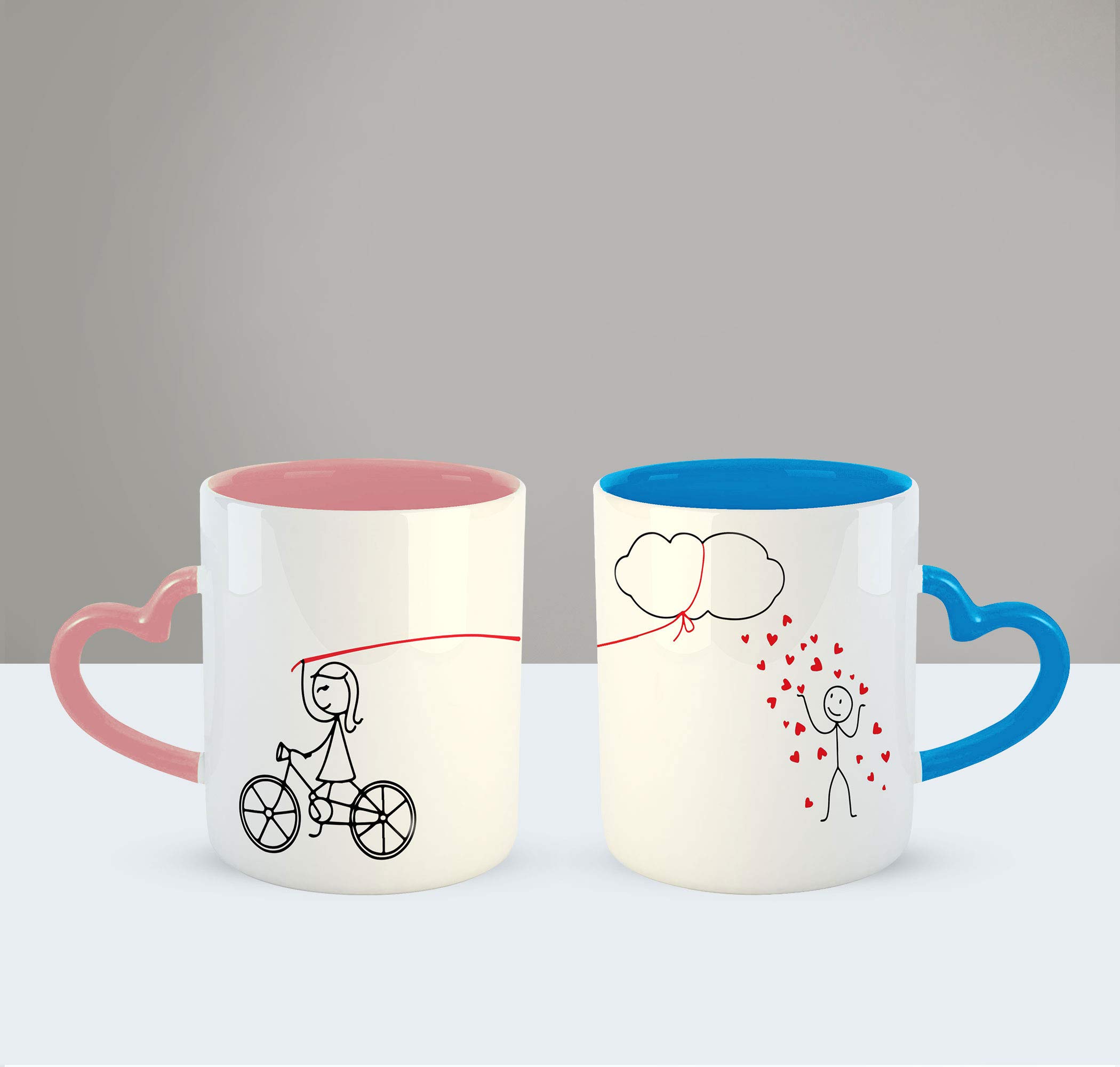 ARTBUG™ Love Shower, Couple Coffee Mug Set of 2- Best Gift for Wife, Husband, Girlfriend, Boyfriend, Anniversary, Birthday, Valentines Day, Lover Set of 2 - Heart Shape Coffee Mugs