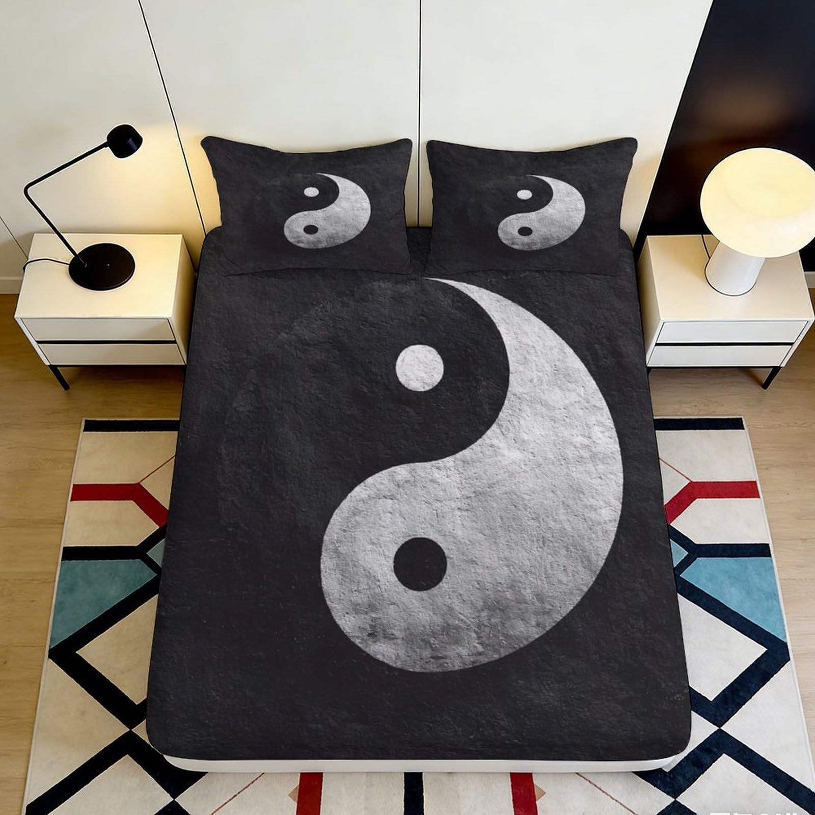 Dhbaneiok Style-6 3D Printed Yin Yang Fitted Sheet Microfiber Soft Breathable Black White Tao Bed Cover For Bedroom Dorm Decor 90X200x25cm