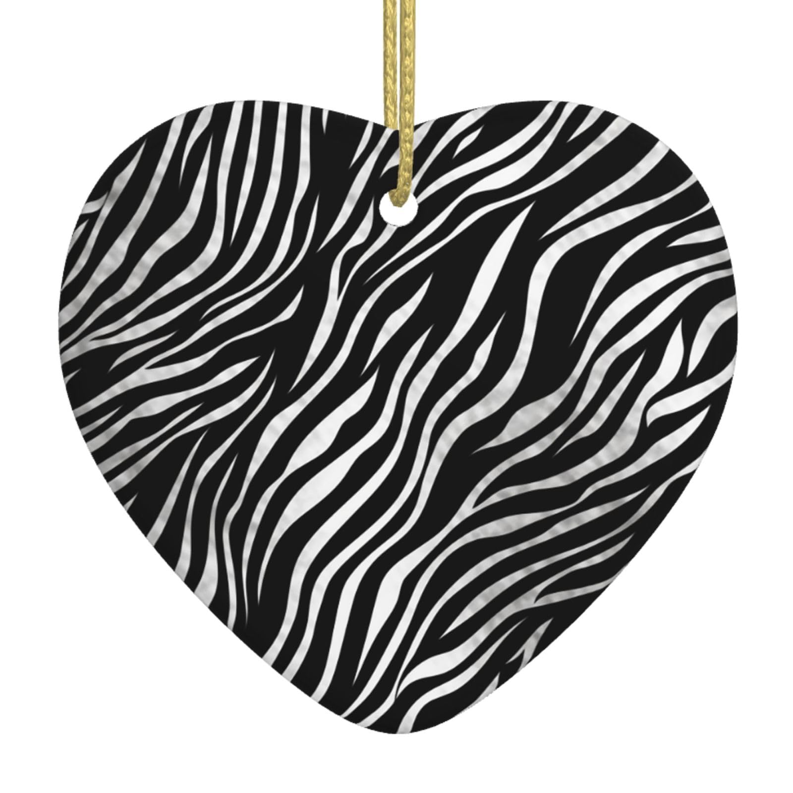 Ceramic Christmas Tree Hanging Ornaments with Gold Ropes Christmas Tree Decorations Heart Ceramic Zebra Print Pendant Keepsake Decorations for Holiday Xmas Gift Ideas