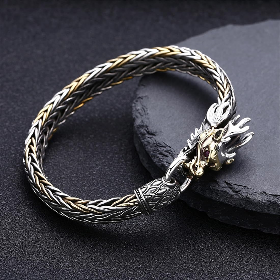 MOCHAMIK Handgewebtes Drachenarmband, personalisiertes Drachenarmband aus S925-Sterlingsilber für Herren