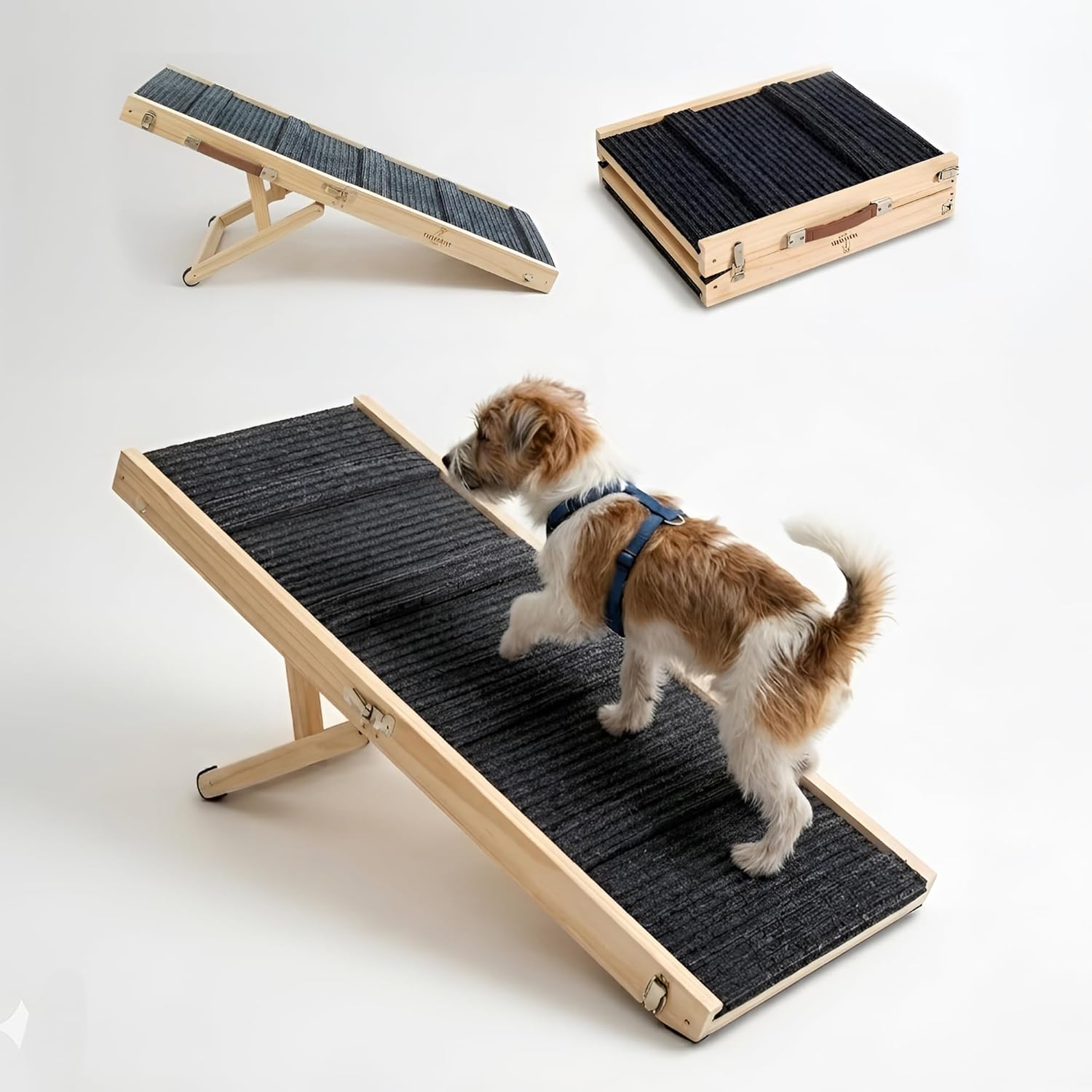 Dog Ramp for Bed and Couch - Wooden Adjustable Pet Stairs with 4-6 Height Settings for Dogs, Cats, Puppies, Pets and Indoor Outdoor Use