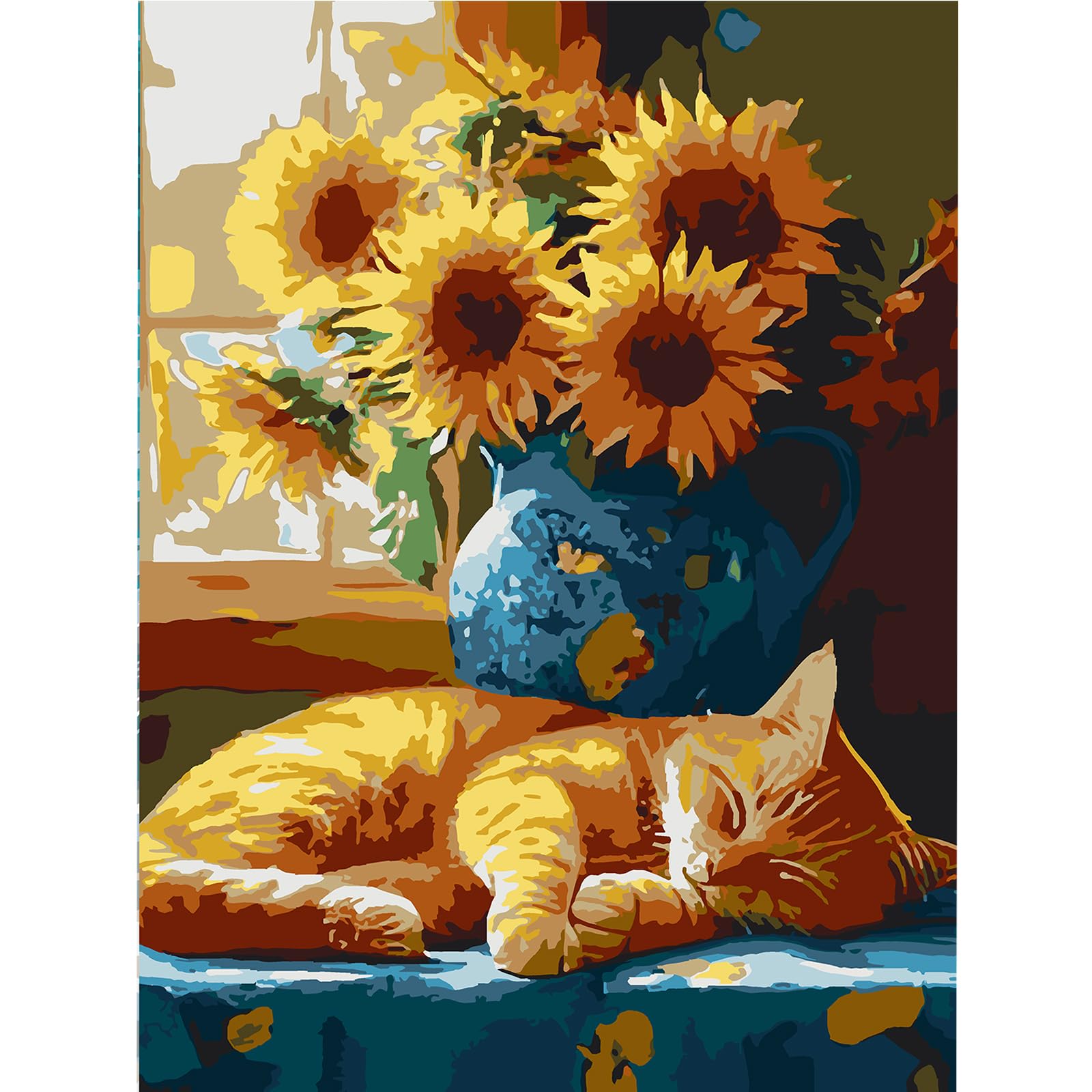 DIY Sunflower Cat Paint by Numbers Kits Drawing Paintwork on Canvas 30x40cm with Frame Canvas Oil Painting Number Painting for Adults Wall Home Decor