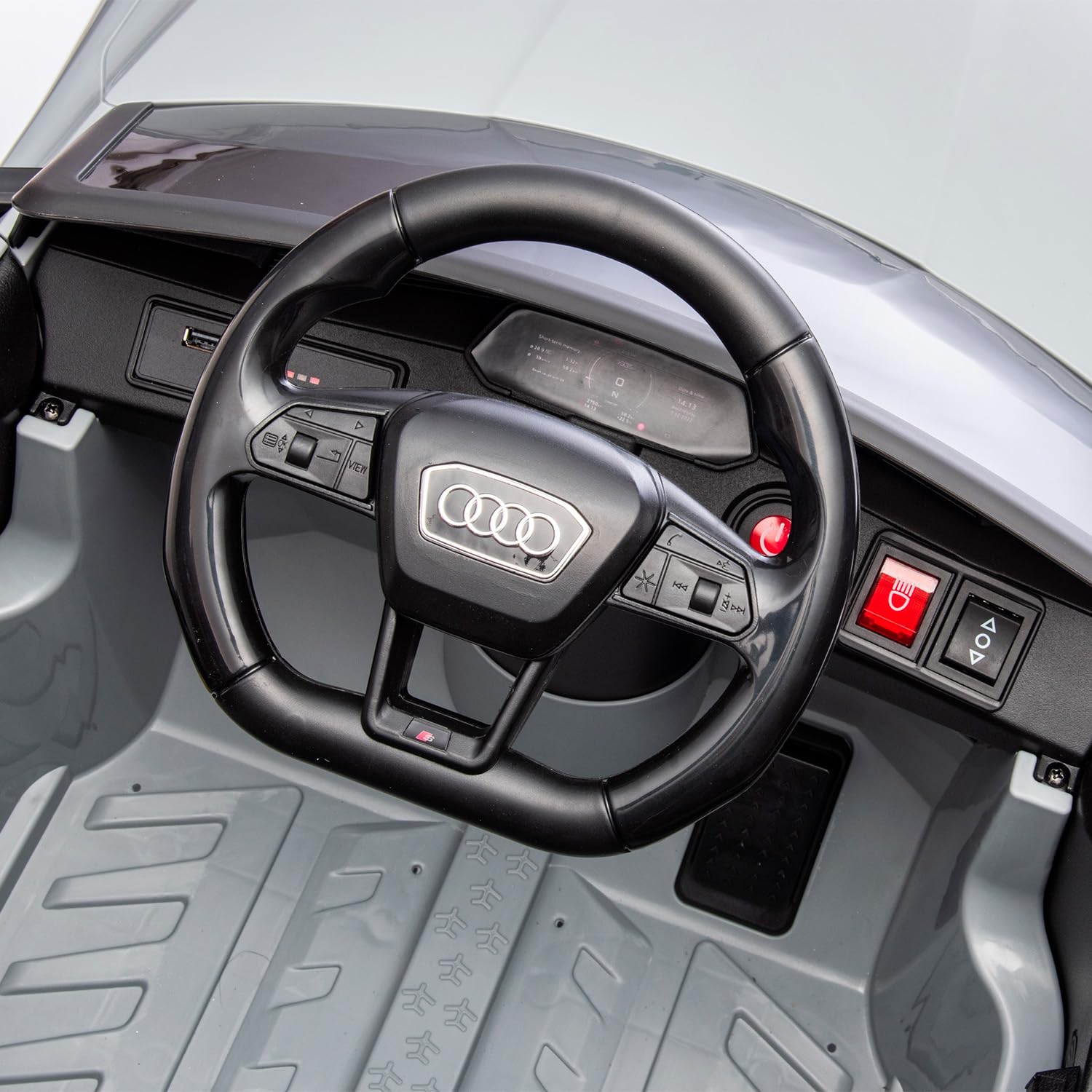 Auto Elettrica Bambini Audi SQ8 e-Tron 12V Con Licenza Ufficiale Sedile in Pelle Ruote EVA Telecomando 2.4GHz Luci LED MP3 Soft Start Porte Apribili Auto 3–6 Anni (Grigio)
