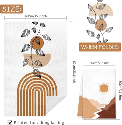 Miniatura 7 de Lebsitey Toallas de cocina bohemias, paquete de 4 toallas de té bohemias de montañas, ríos, sol y luna, paños de secado absorbentes para cocinar y