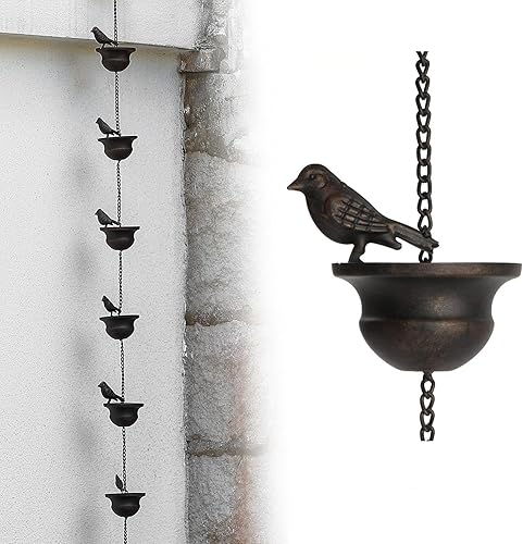 Miniatura 6 de kekafu Cadenas de lluvia para canalones, cadenas de lluvia, campanillas de lluvia, canalón, bajante, pájaros en tazas, campanillas de lluvia