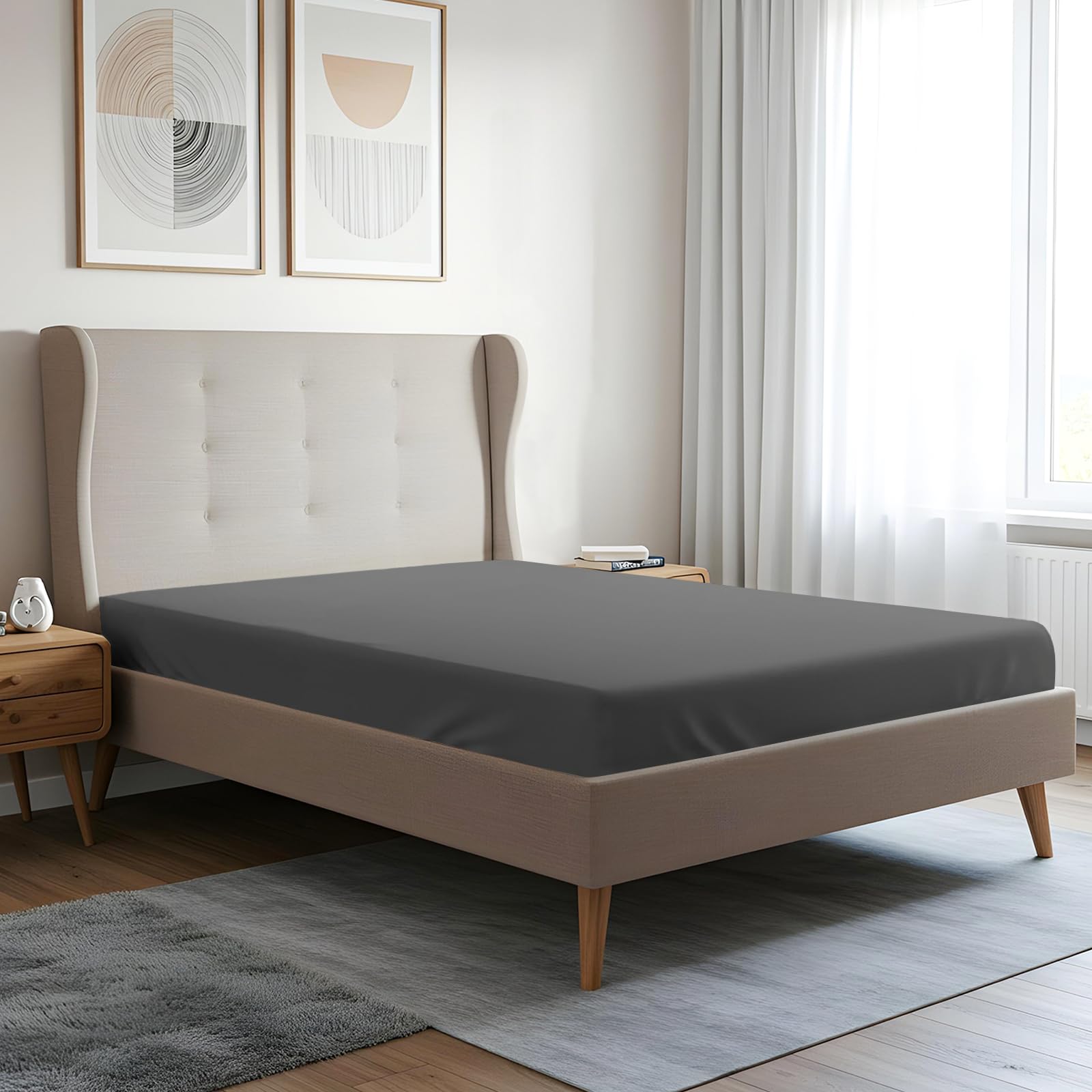 Pizuna Spannbettlaken 150x200 cm Baumwolle Anthrazitgrau 400 Fadenzahl
